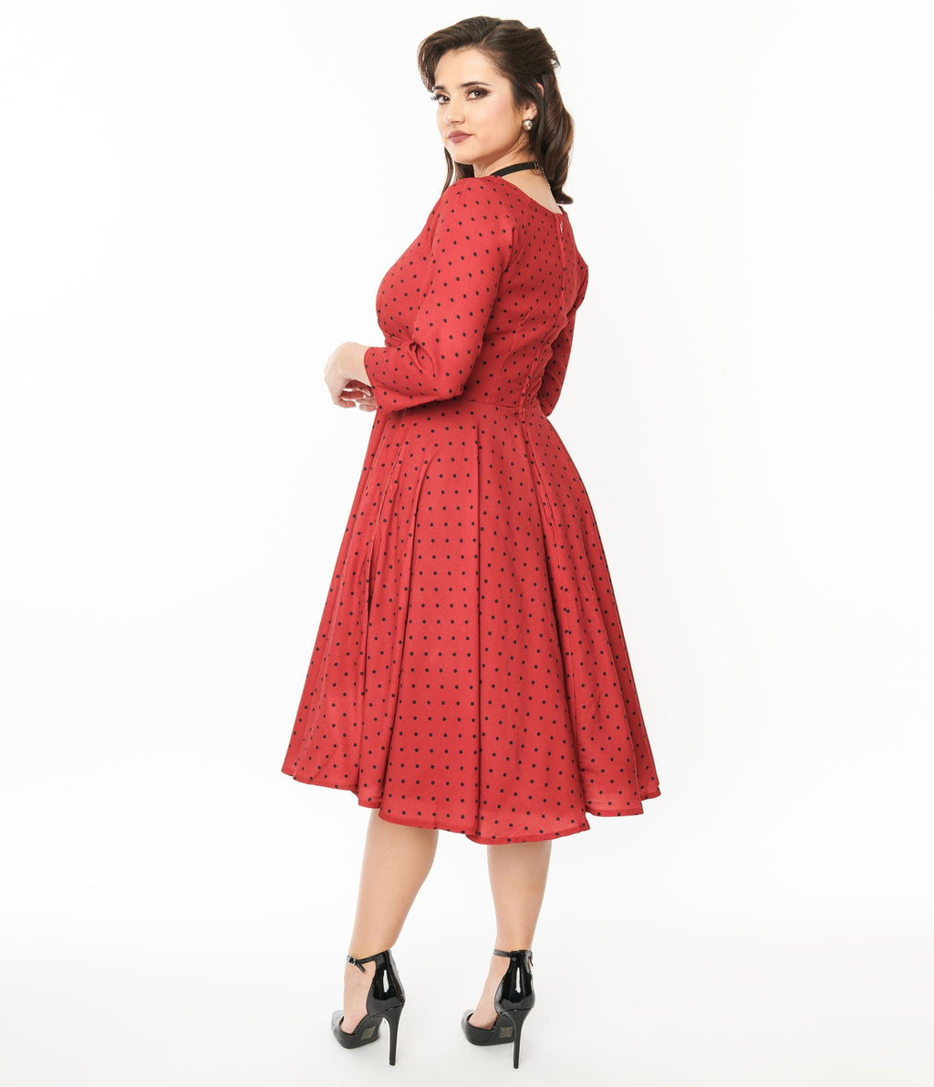  Red & Black Polka Dot Genevieve Swing Dress
