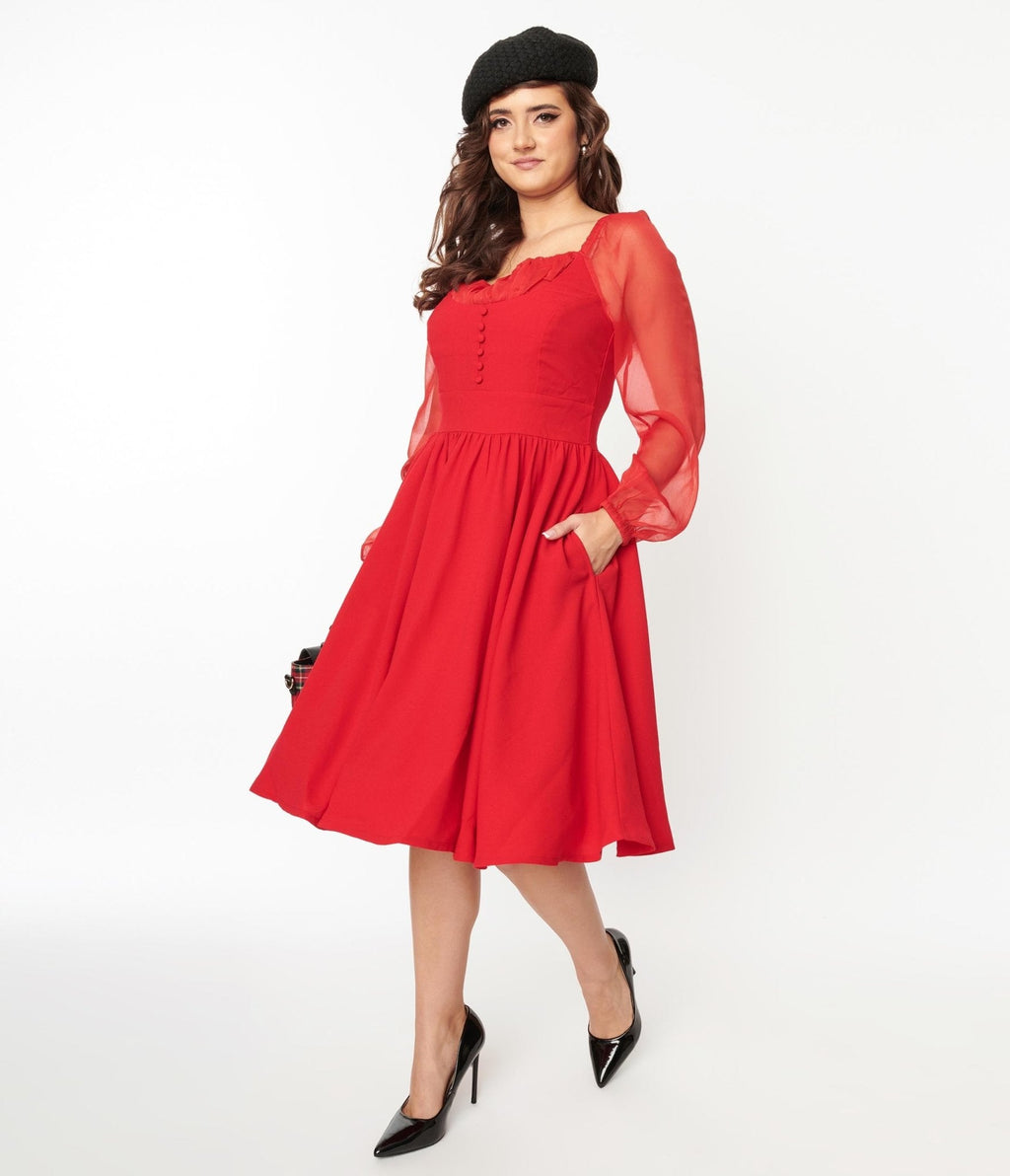  Red Chiffon Swing Dress