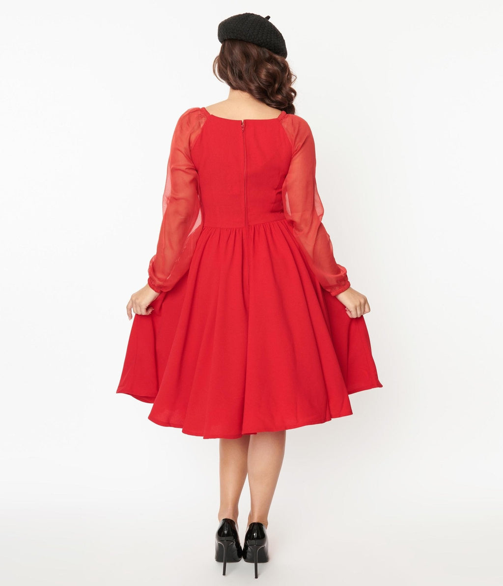  Red Chiffon Swing Dress