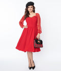  Red Chiffon Swing Dress