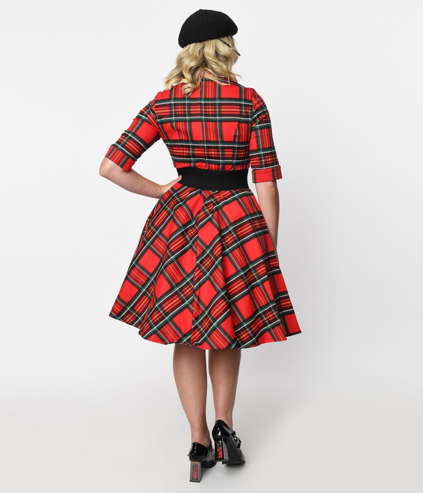  Red Tartan Plaid Swing Dress