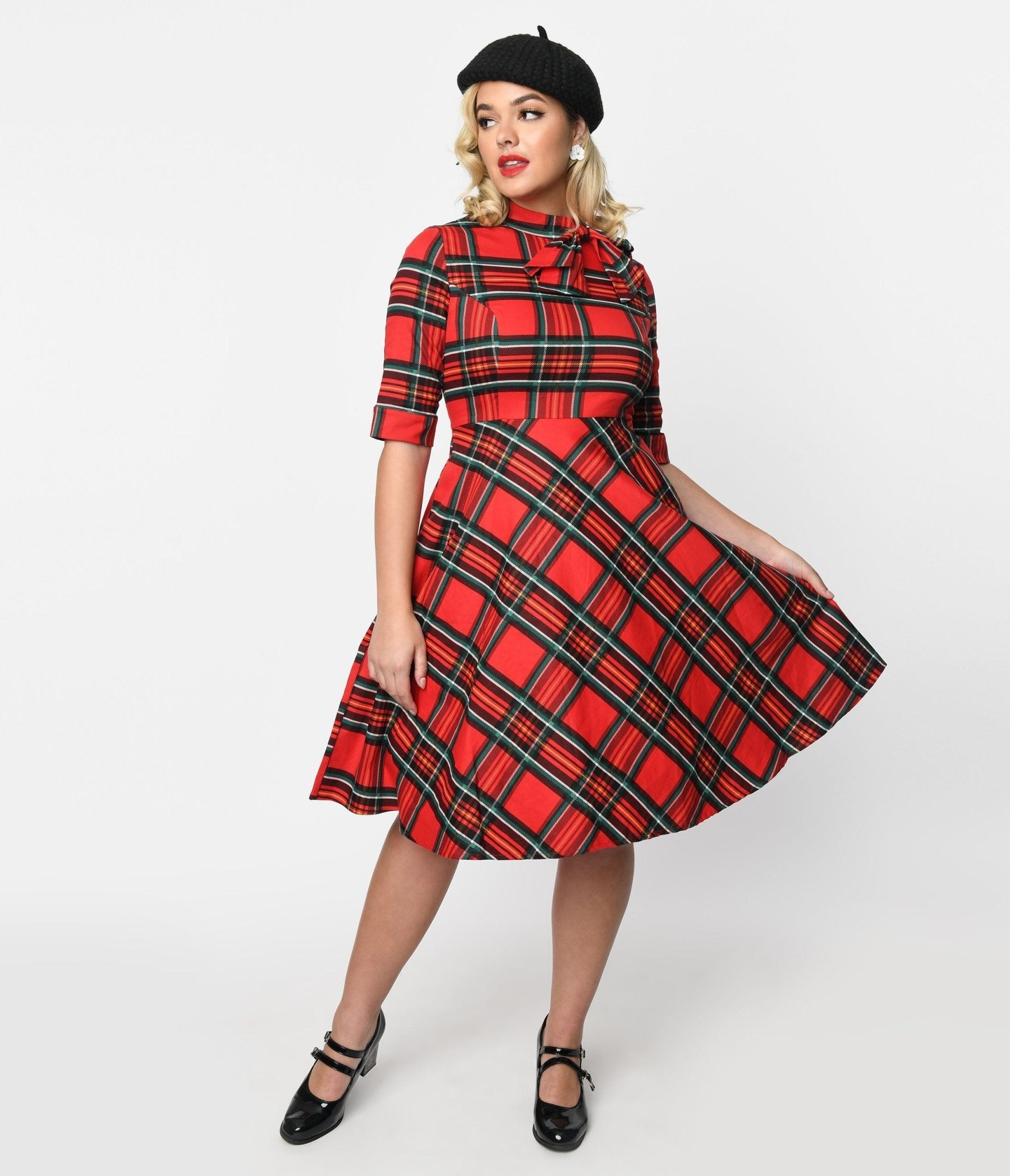  Red Tartan Plaid Swing Dress