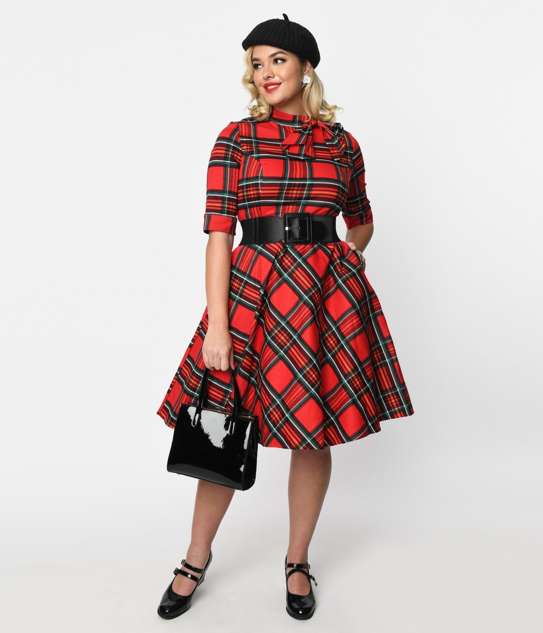  Red Tartan Plaid Swing Dress