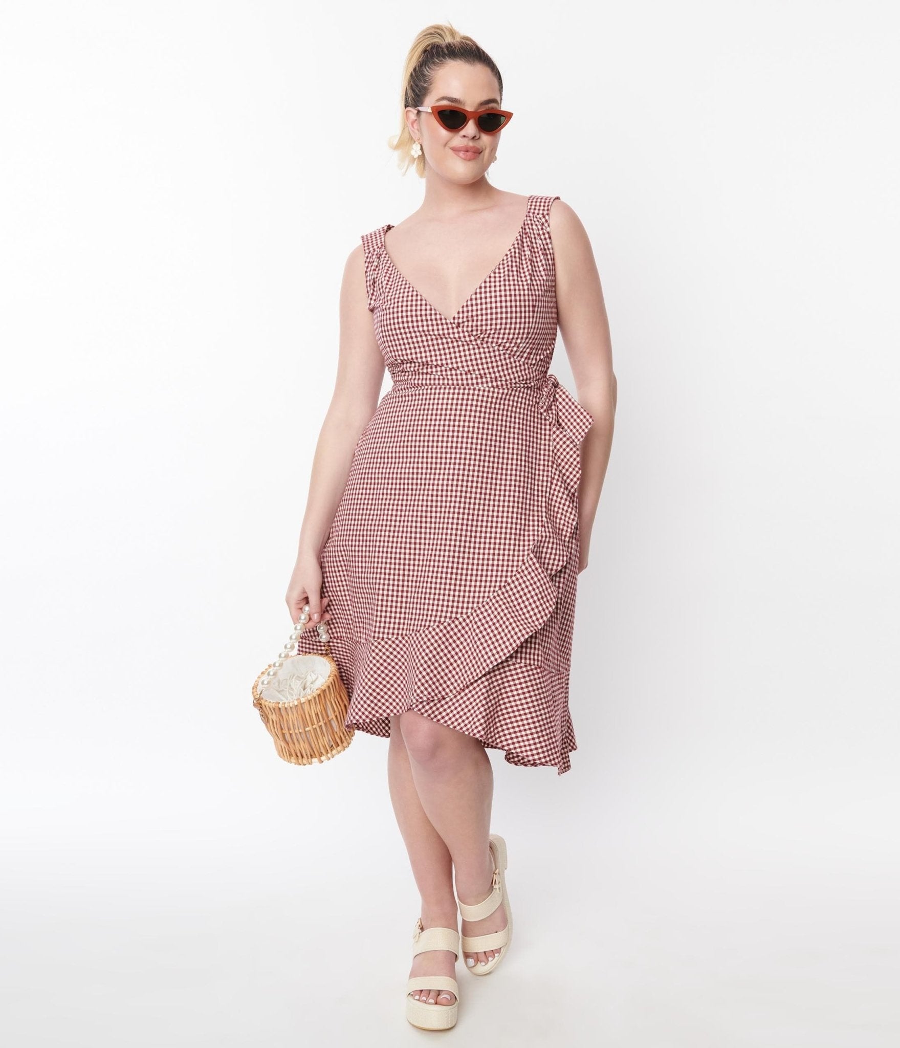  Red & White Gingham Wrap Dress