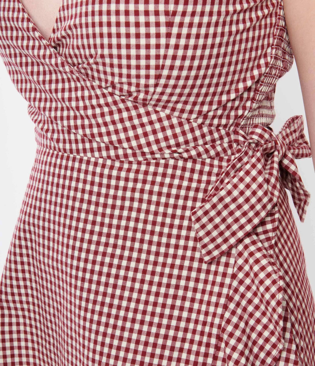  Red & White Gingham Wrap Dress