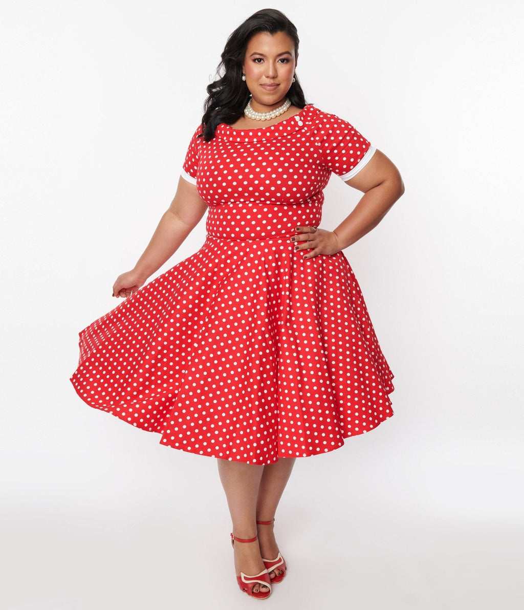  Red & White Polka Dot Dolly Swing Dress
