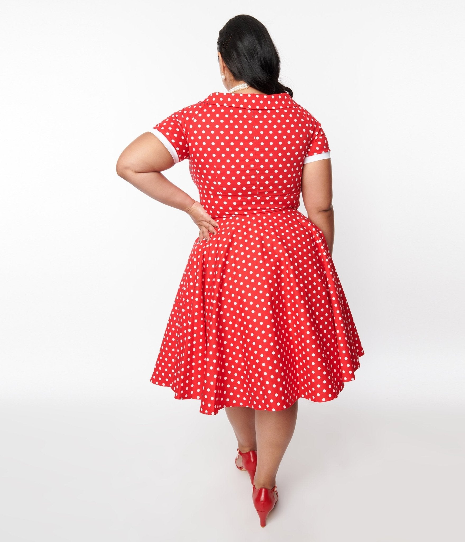  Red & White Polka Dot Dolly Swing Dress