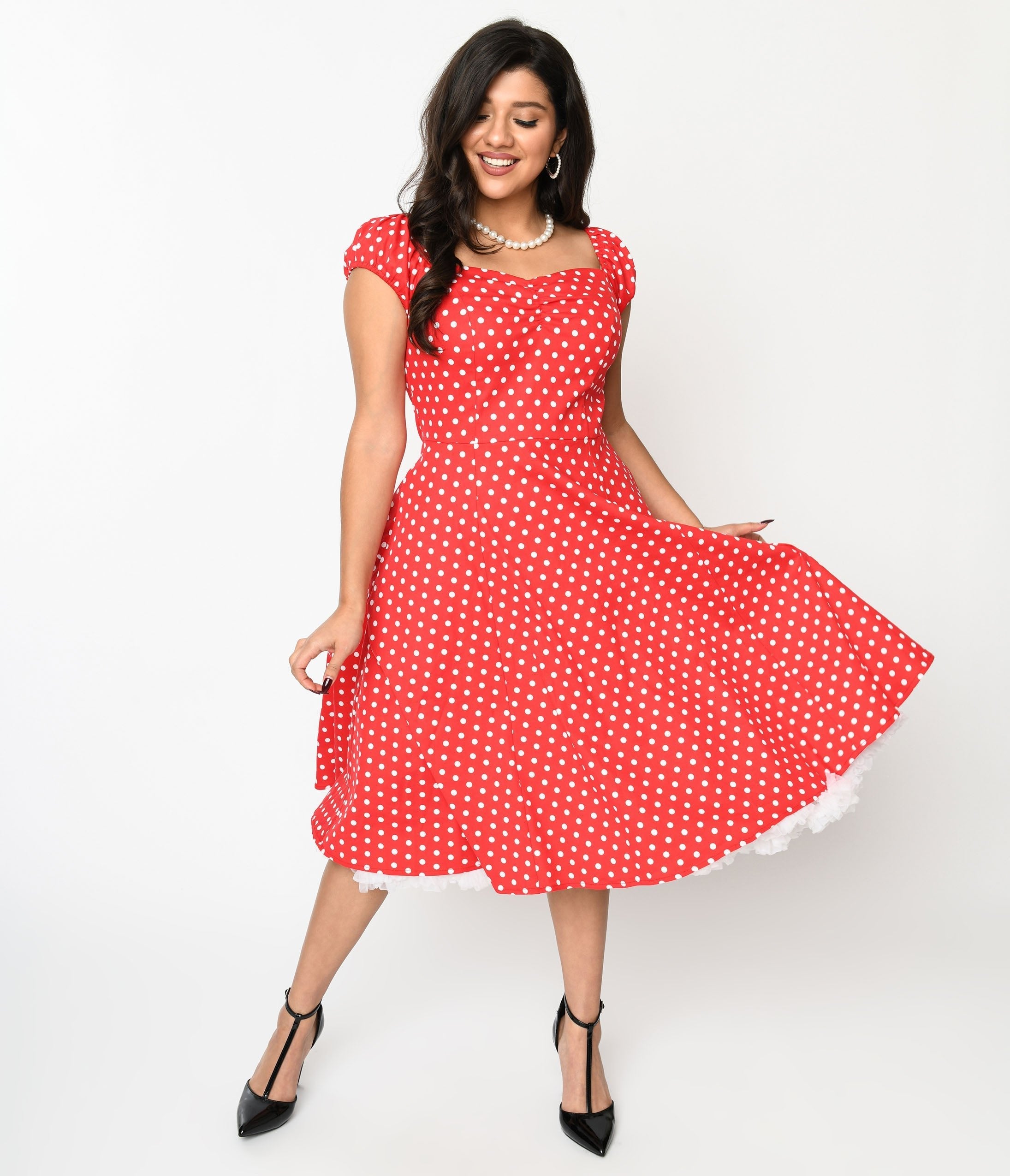  Red & White Polka Dot Sweet Spot Swing Dress