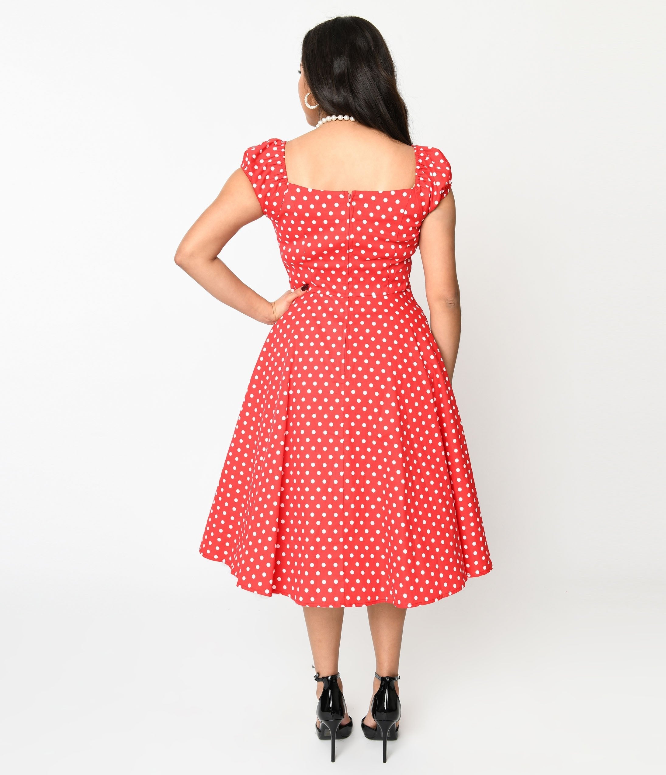  Red & White Polka Dot Sweet Spot Swing Dress