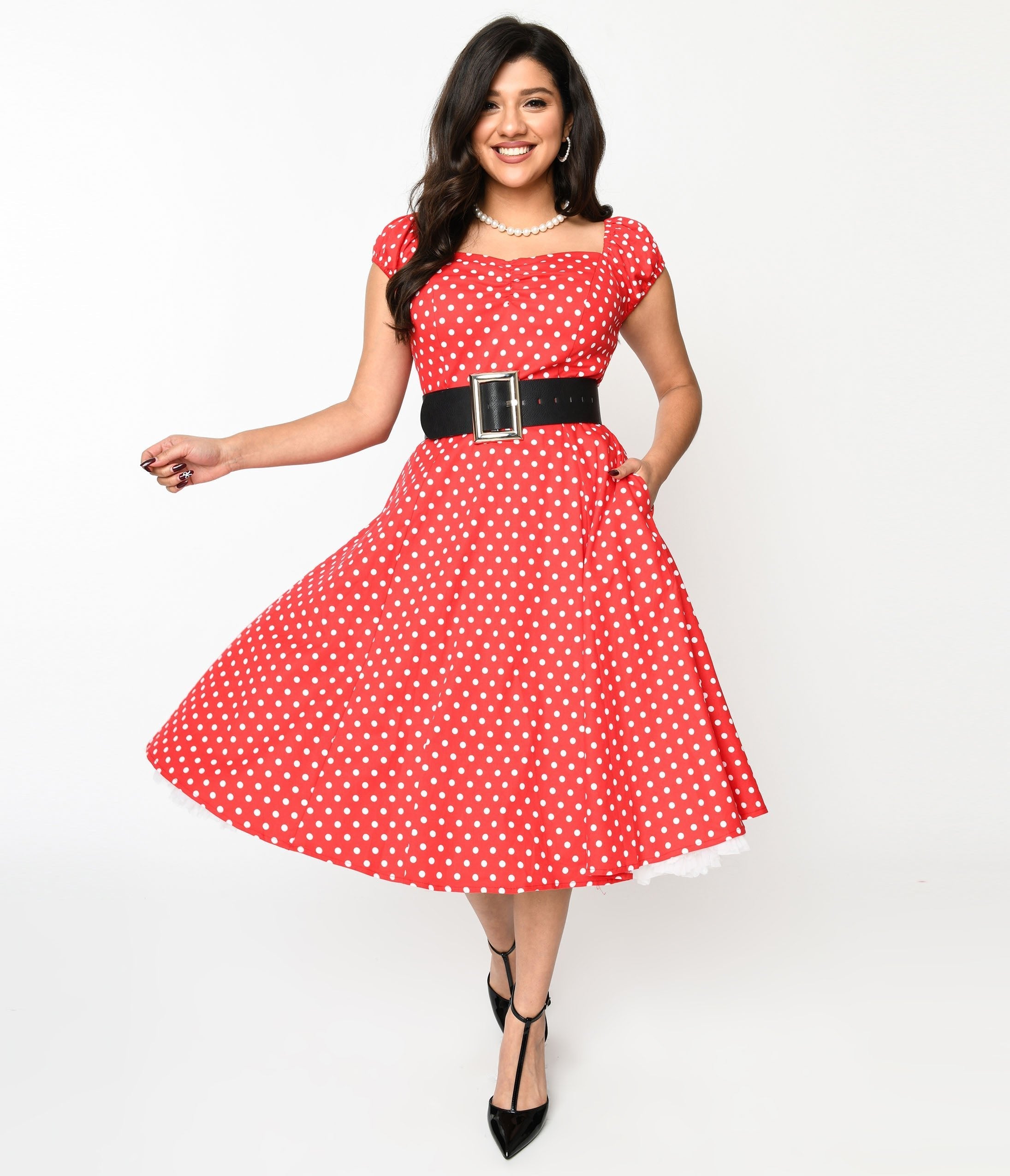  Red & White Polka Dot Sweet Spot Swing Dress