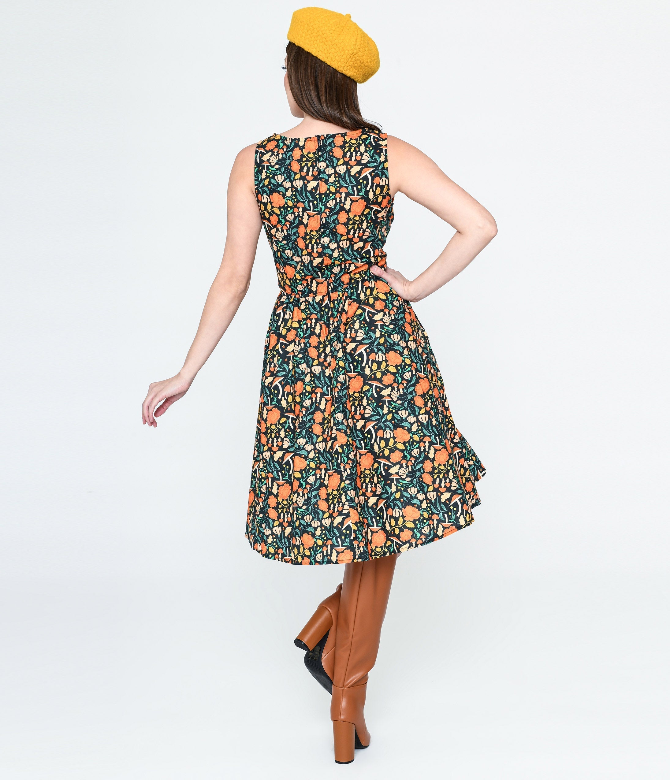 Retrolicious Black Flora Swing Dress