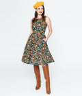  Retrolicious Black Flora Swing Dress