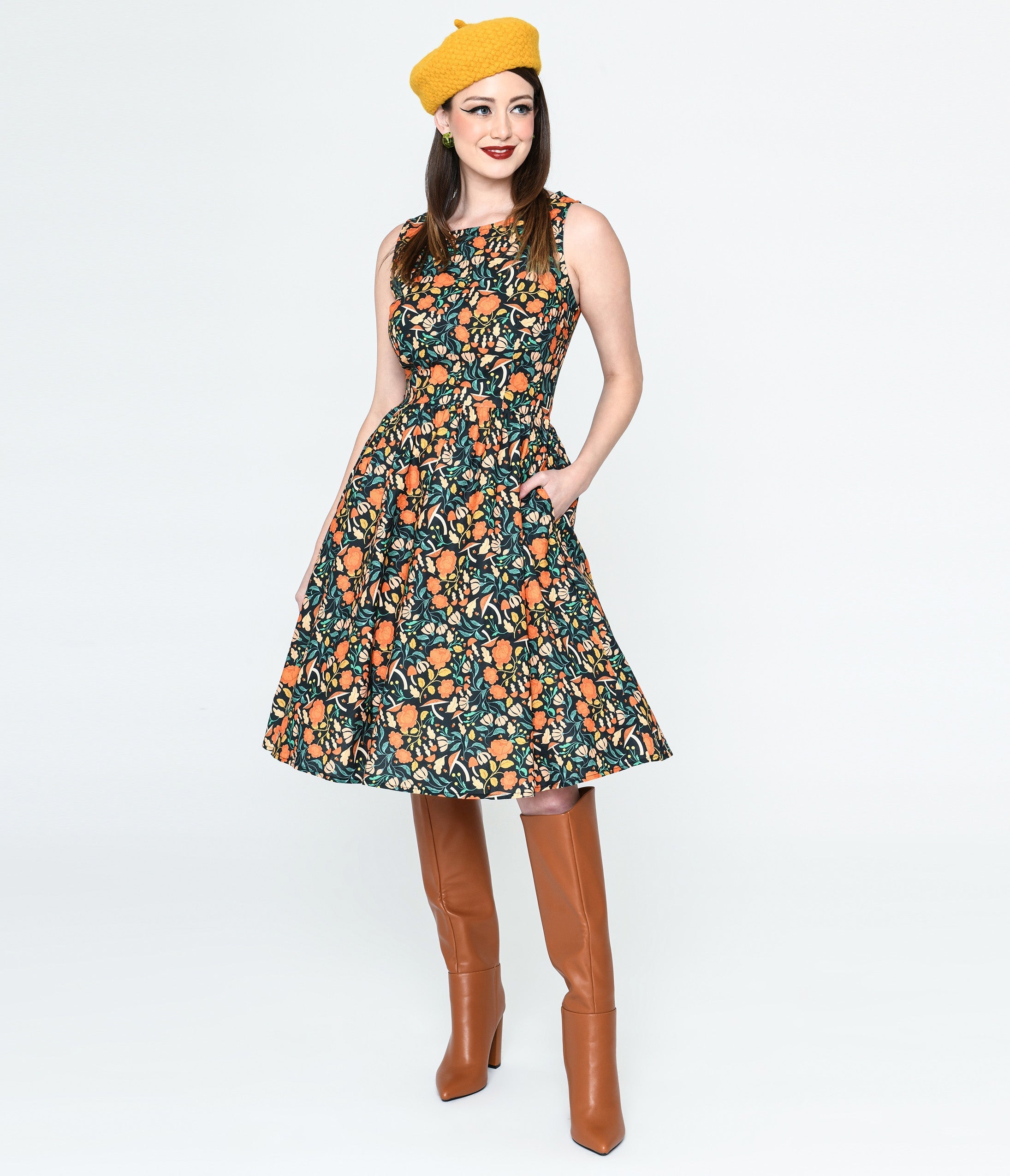  Retrolicious Black Flora Swing Dress