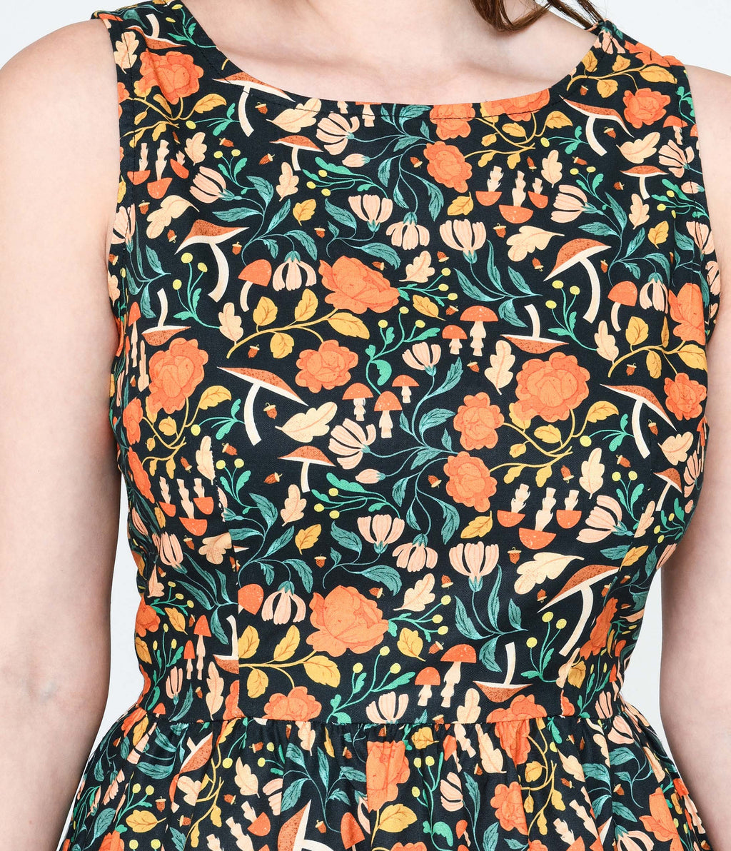  Retrolicious Black Flora Swing Dress