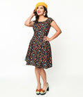  Retrolicious Black Leaves & Acorns Margaret Flare Dress