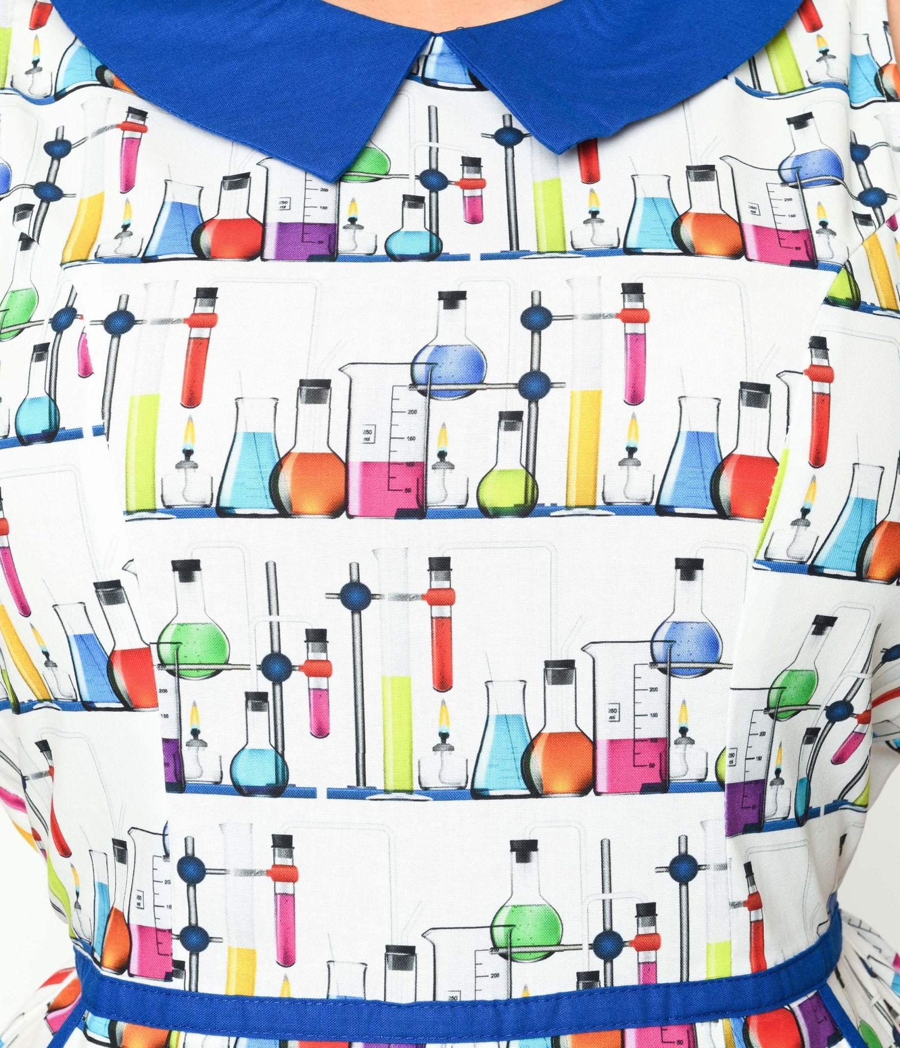  Retrolicious White & Blue Contrast Mad Scientist Fit & Flare Dress