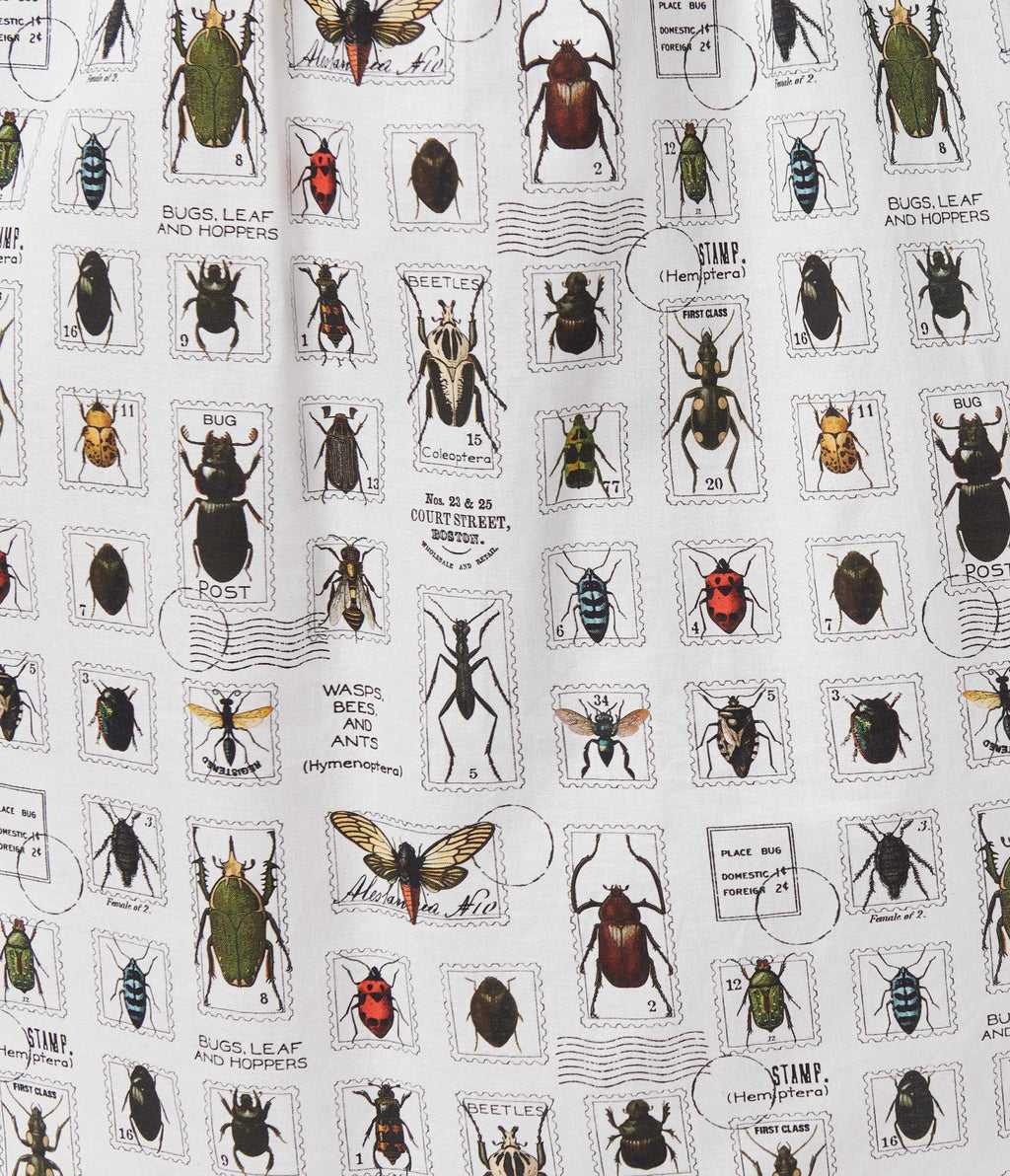  Retrolicious White & Bug Stamps Fit & Flare Dress