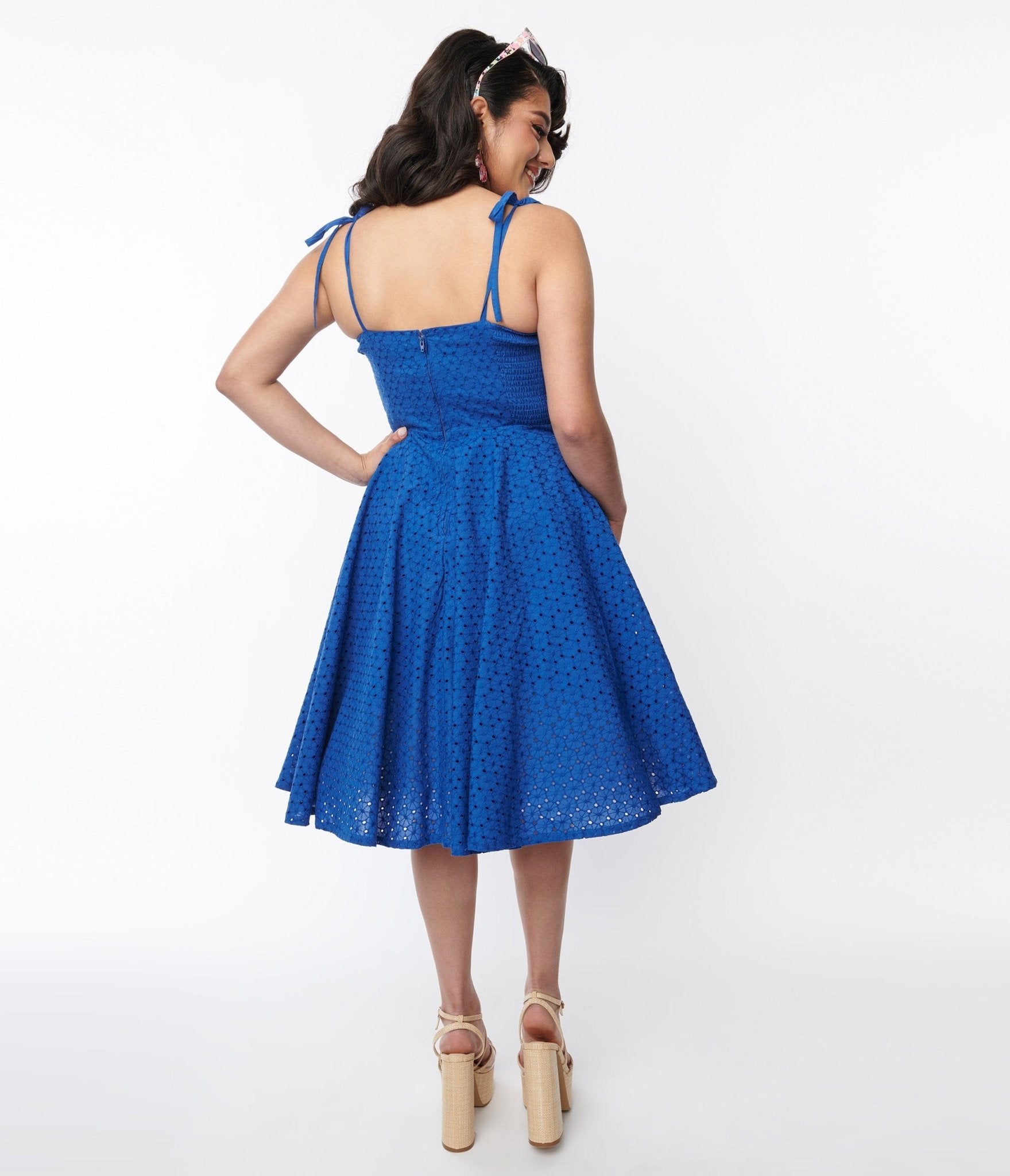  Royal Blue Eyelet Swing Sundress