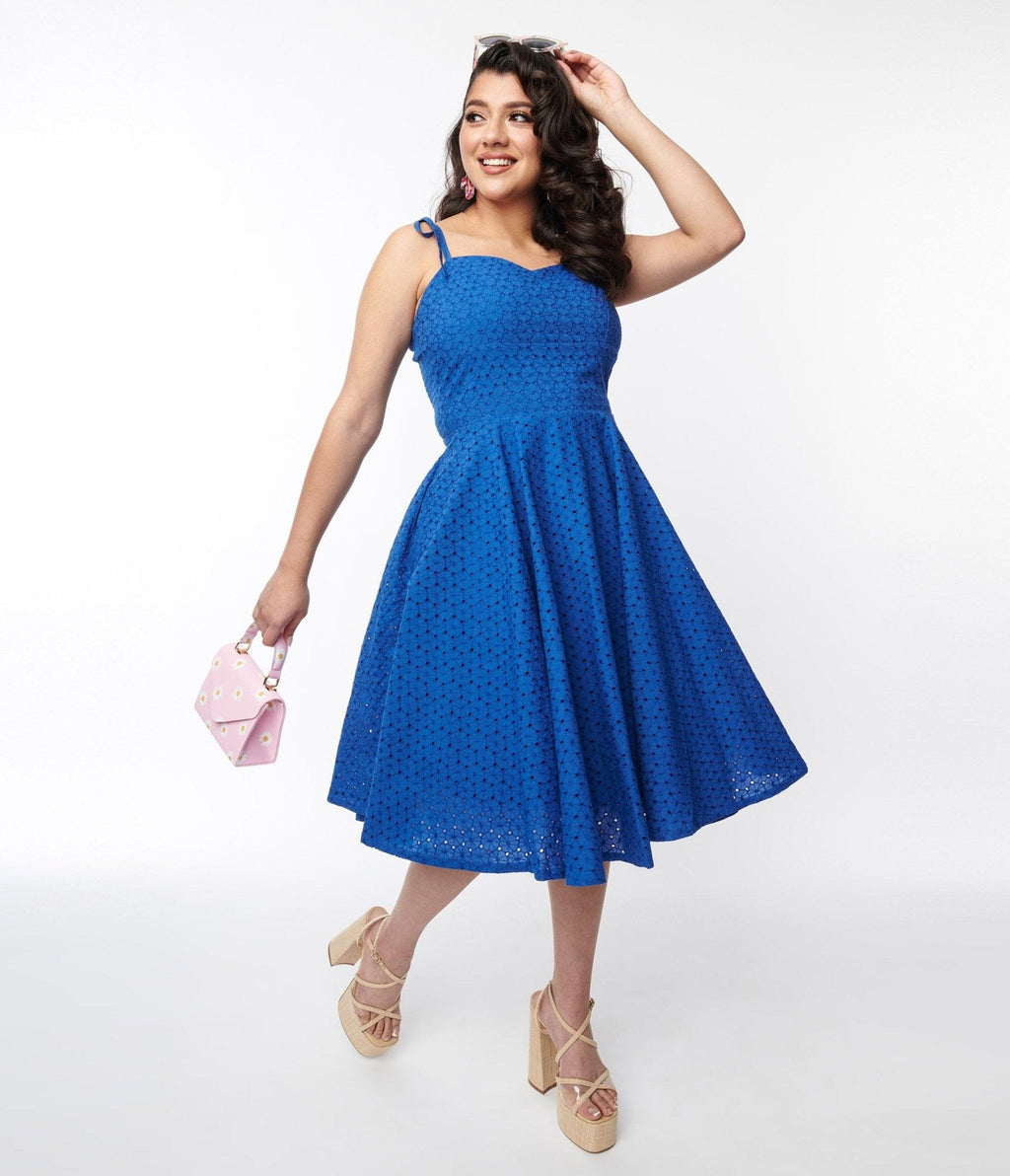  Royal Blue Eyelet Swing Sundress