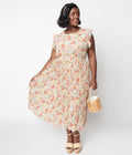  Sage Floral Pleated Midi Dress