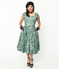  Sage Green & Green Floral Cosmopolitan Swing Dress