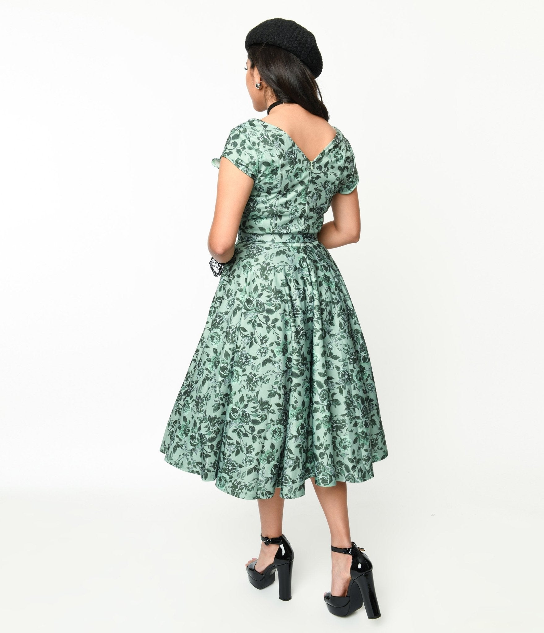  Sage Green & Green Floral Cosmopolitan Swing Dress