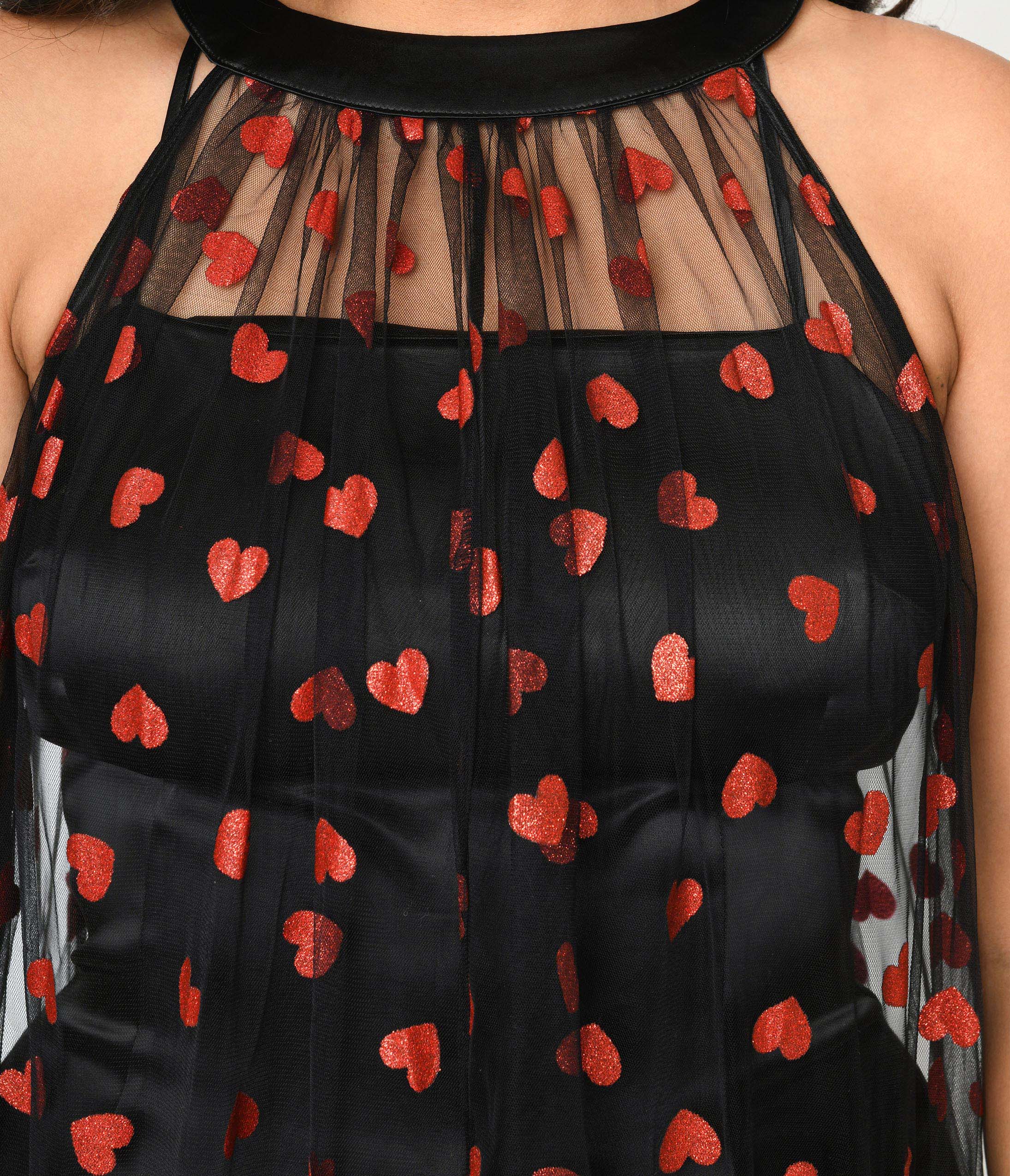  Smak Parlour Black Mesh & Glitter Hearts Organza Dress