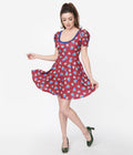  Smak Parlour Burgundy & Blue Strawberry Group Chat Flare Dress