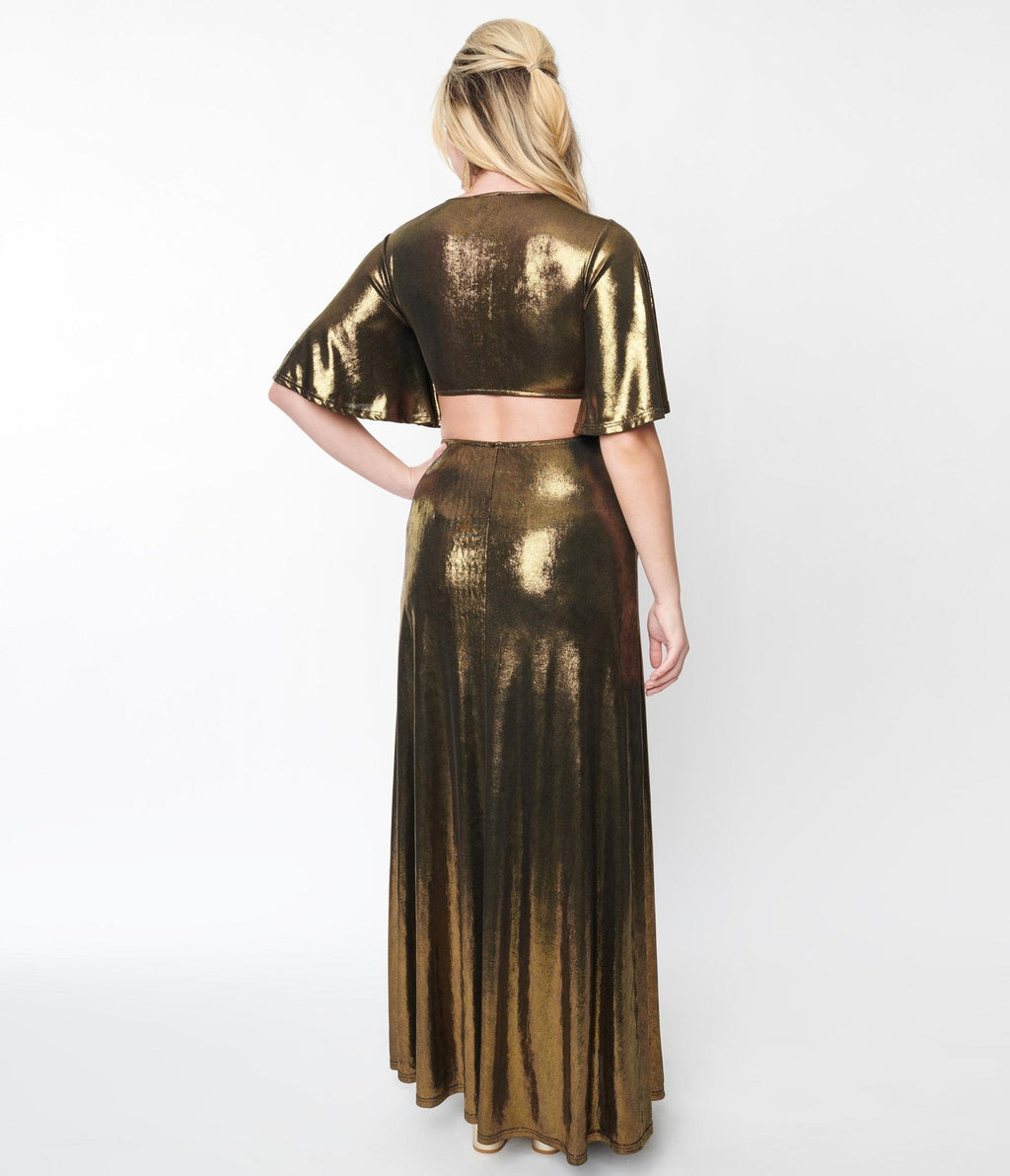  Smak Parlour Metallic Gold Knit Maxi Dress
