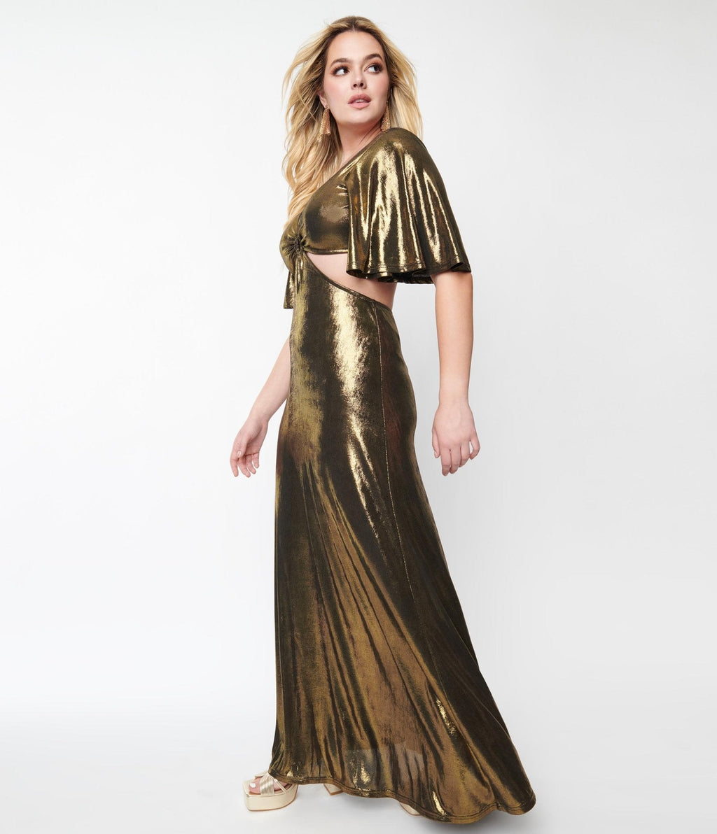  Smak Parlour Metallic Gold Knit Maxi Dress