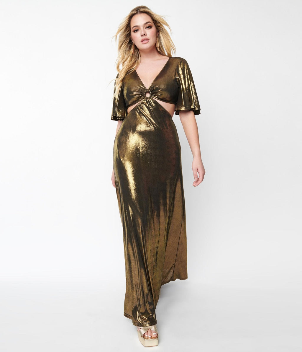  Smak Parlour Metallic Gold Knit Maxi Dress