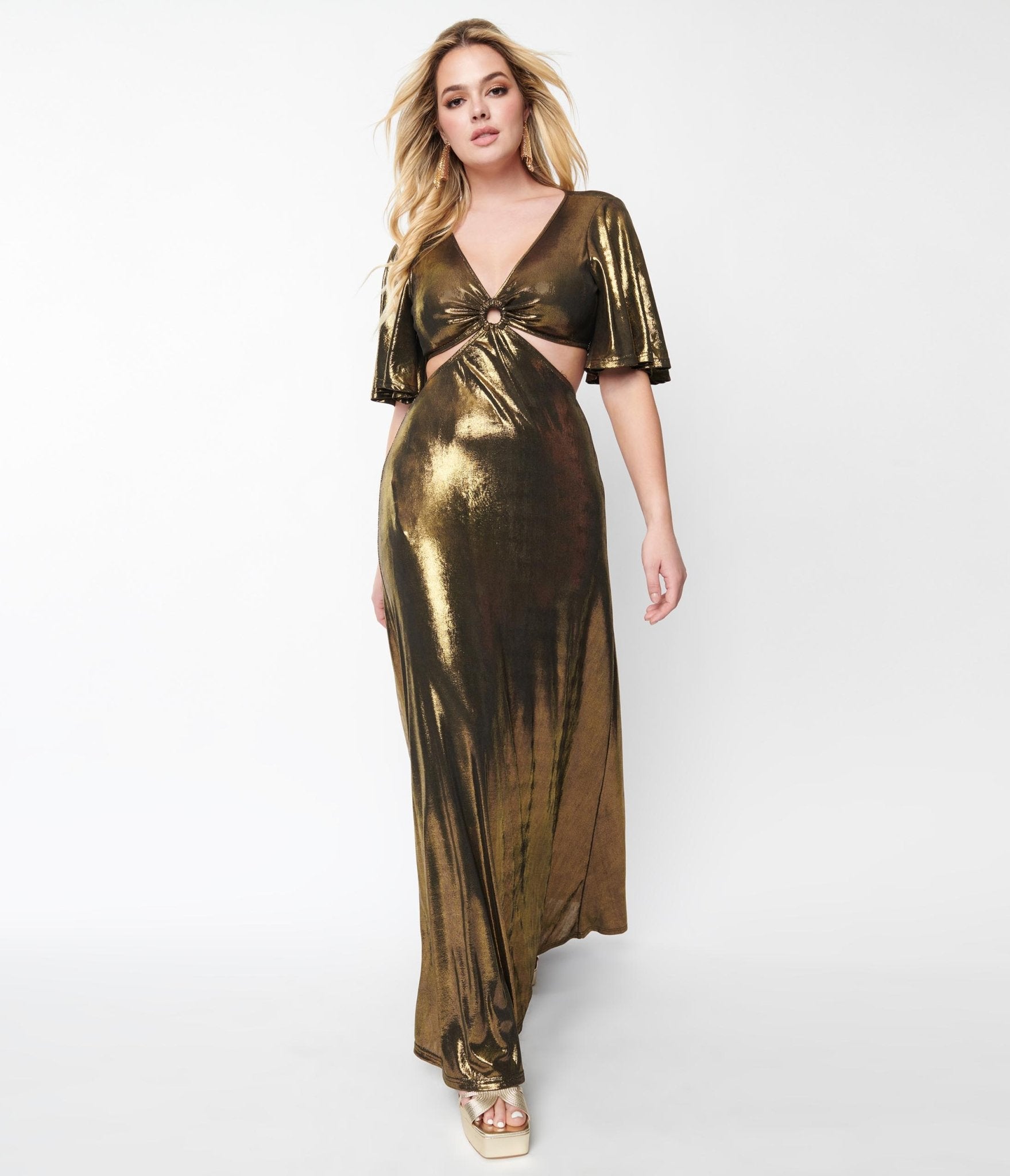  Smak Parlour Metallic Gold Knit Maxi Dress