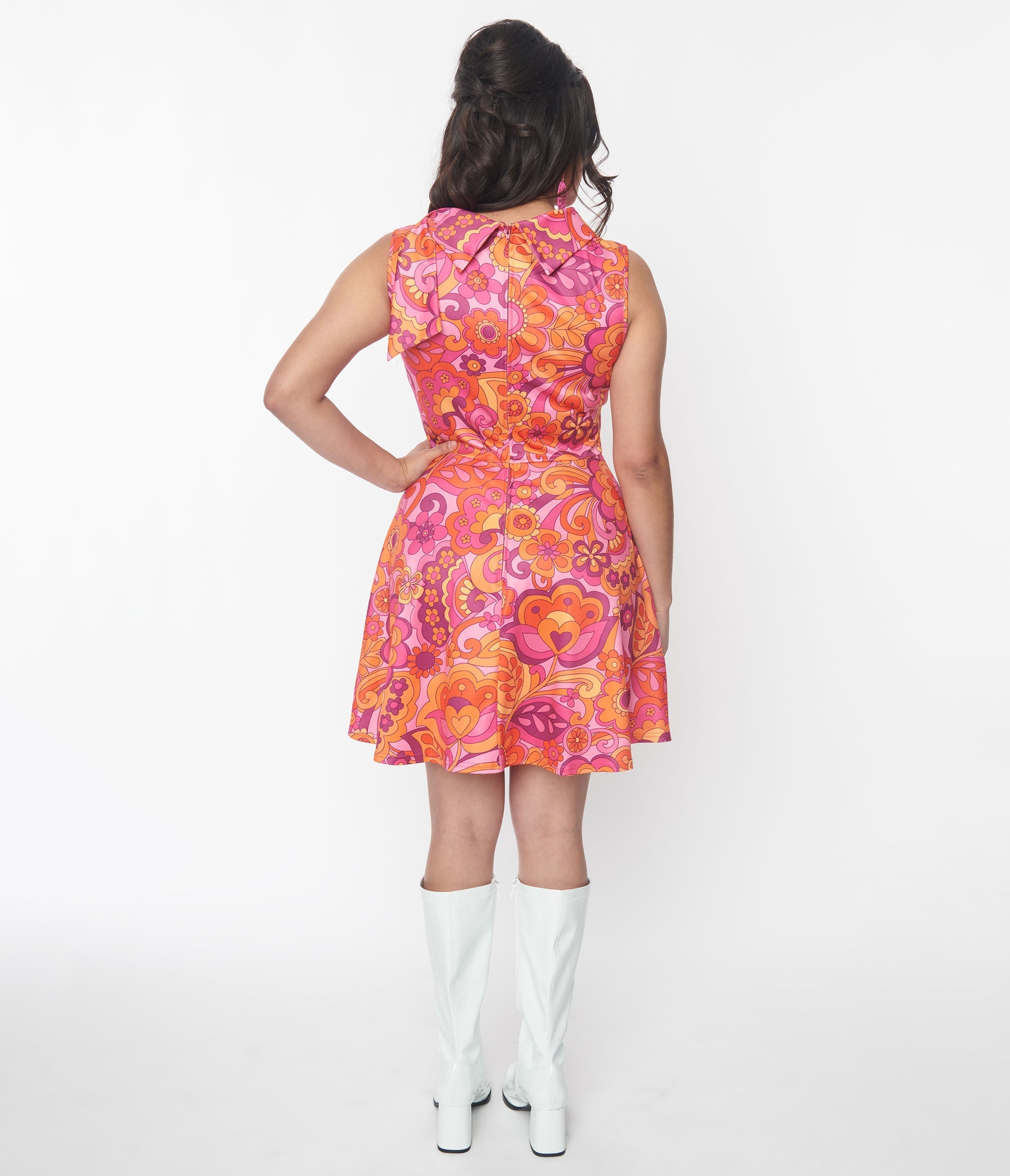  Smak Parlour Pink Mod Floral Mock Turtleneck Fit & Flare Dress