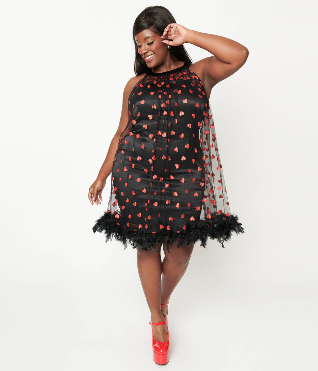  Smak Parlour Plus Size Black Mesh & Glitter Hearts Organza Dress