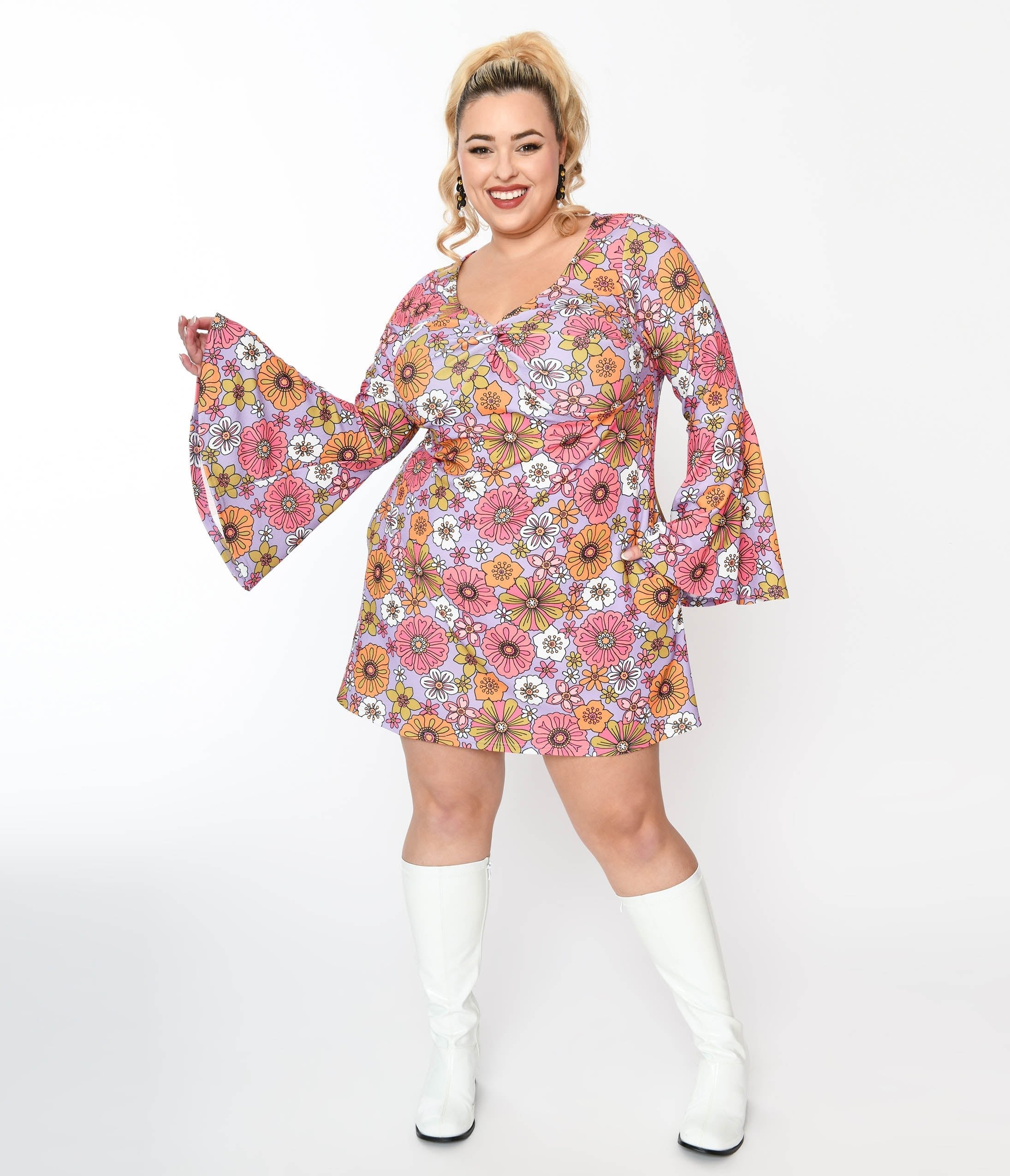  Smak Parlour Plus Size Lavender Retro Blooms Mini Dress