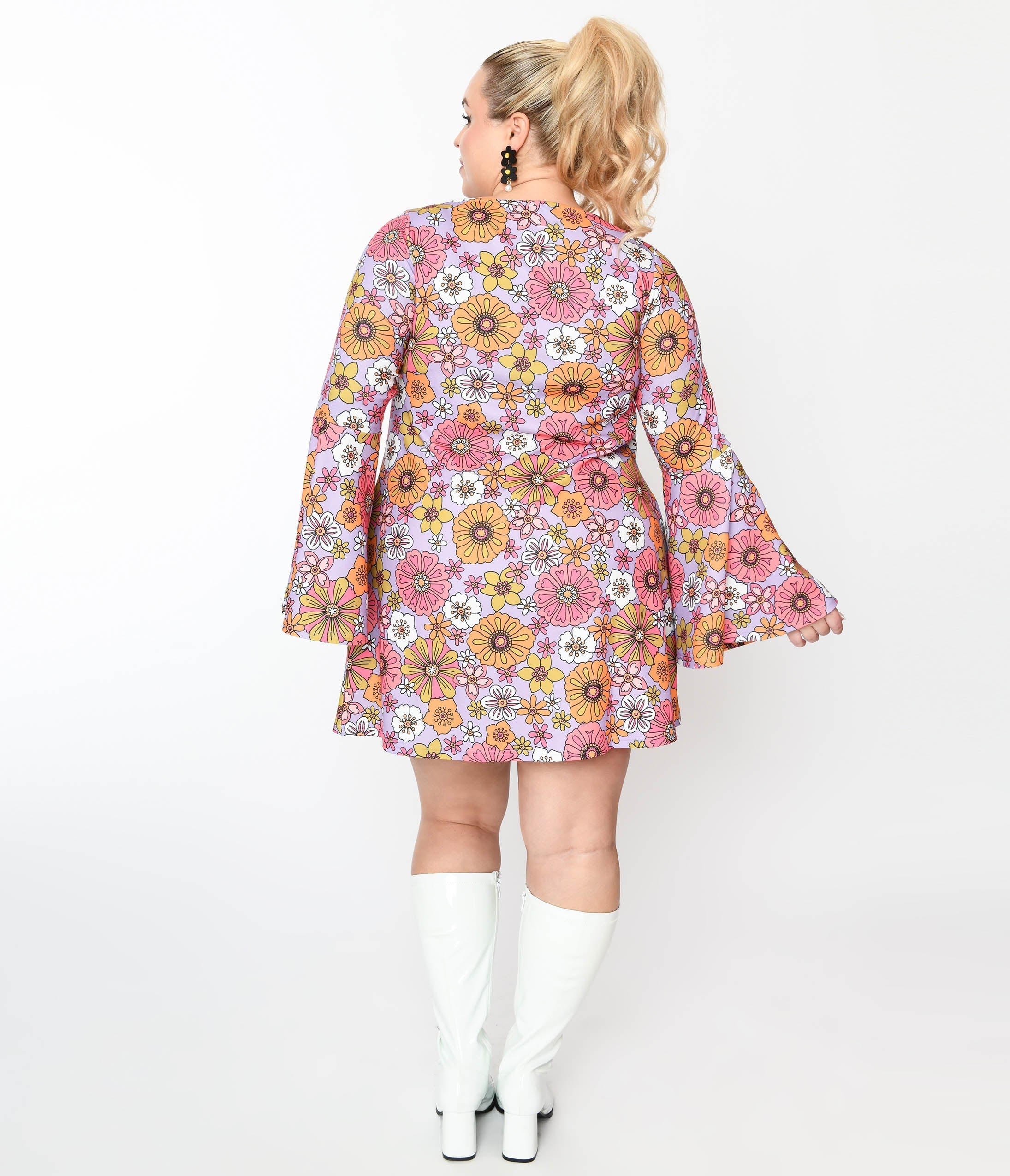  Smak Parlour Plus Size Lavender Retro Blooms Mini Dress