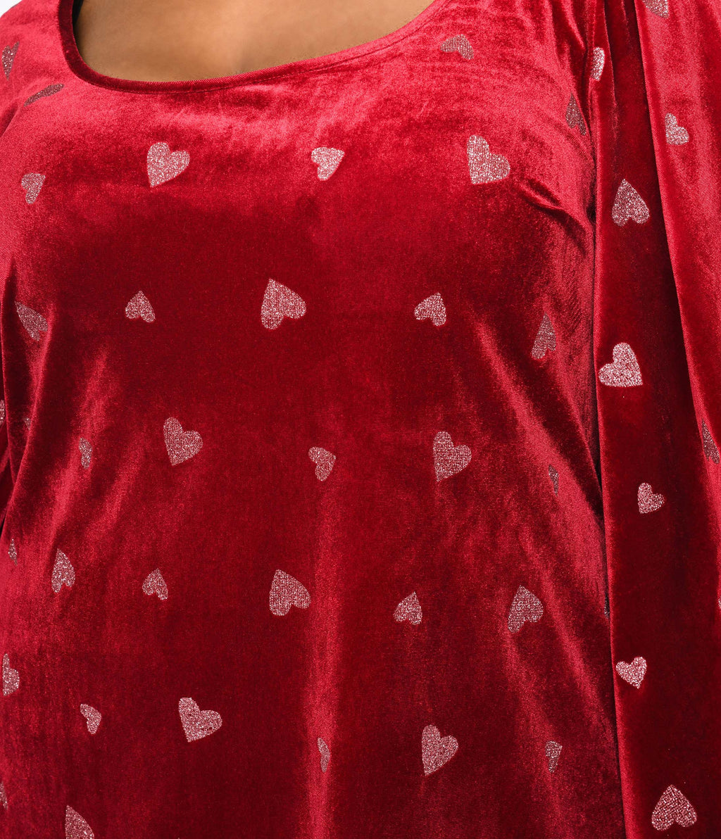  Smak Parlour Plus Size Red Velvet & Pink Heart Downtown Scene Mini Dress