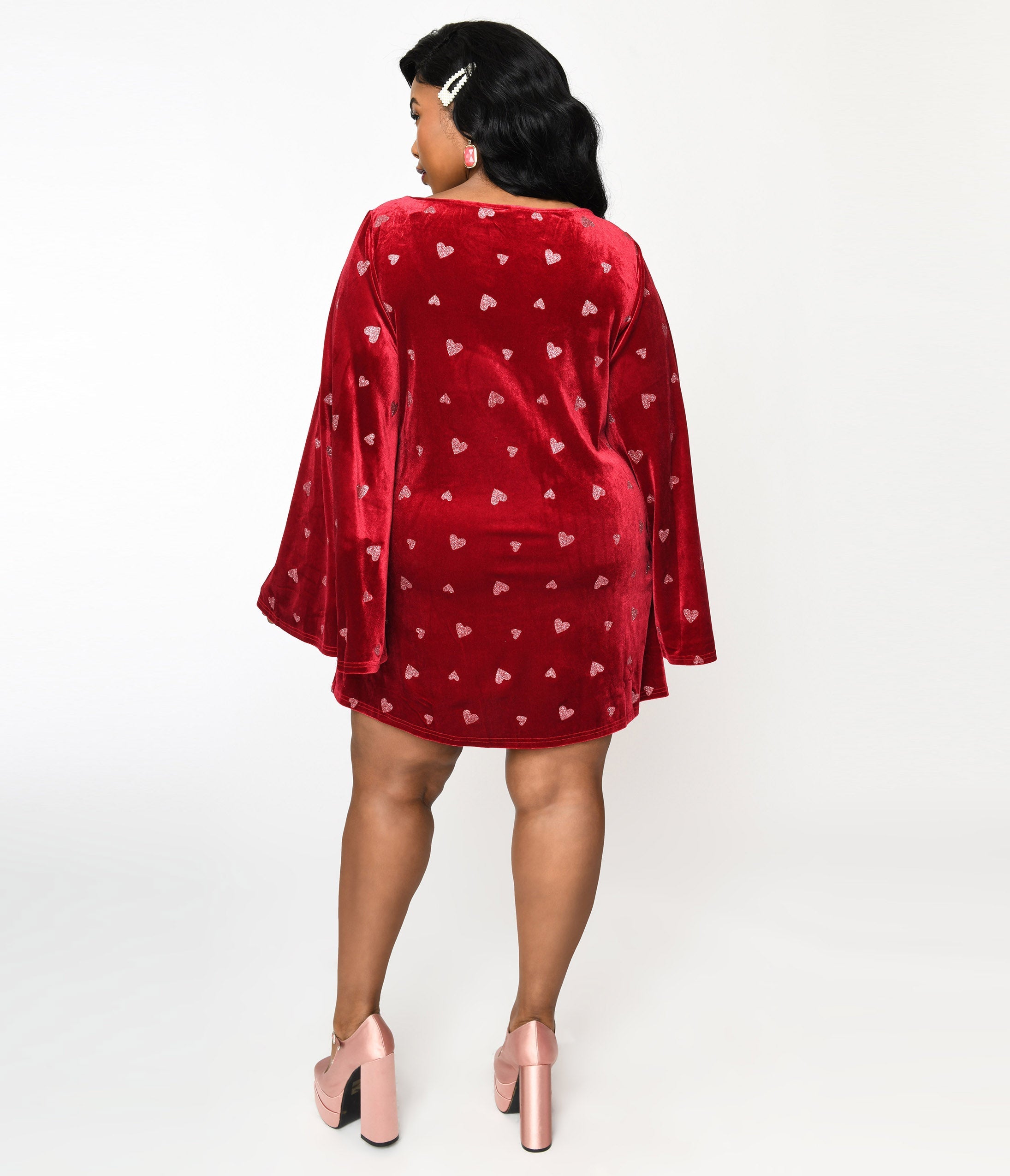  Smak Parlour Plus Size Red Velvet & Pink Heart Downtown Scene Mini Dress