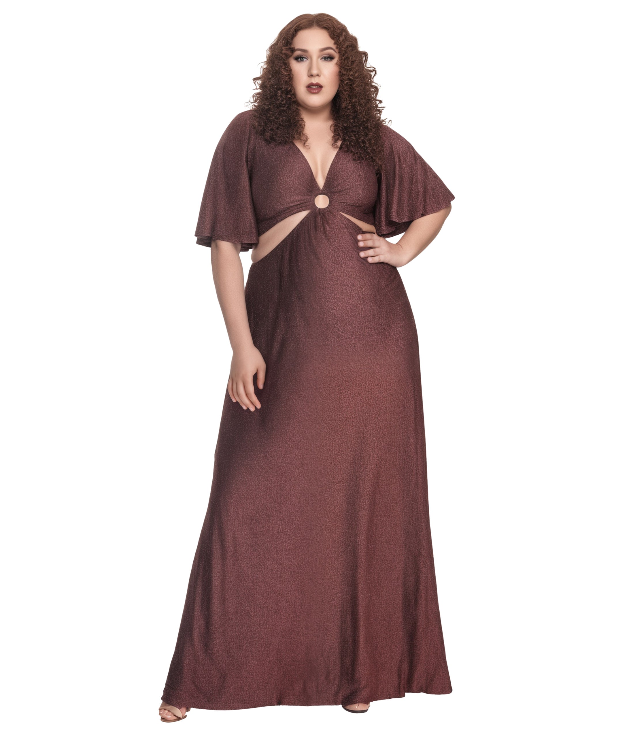  Smak Parlour Plus Size Shimmering Rose Pink & Black Knit Maxi Dress