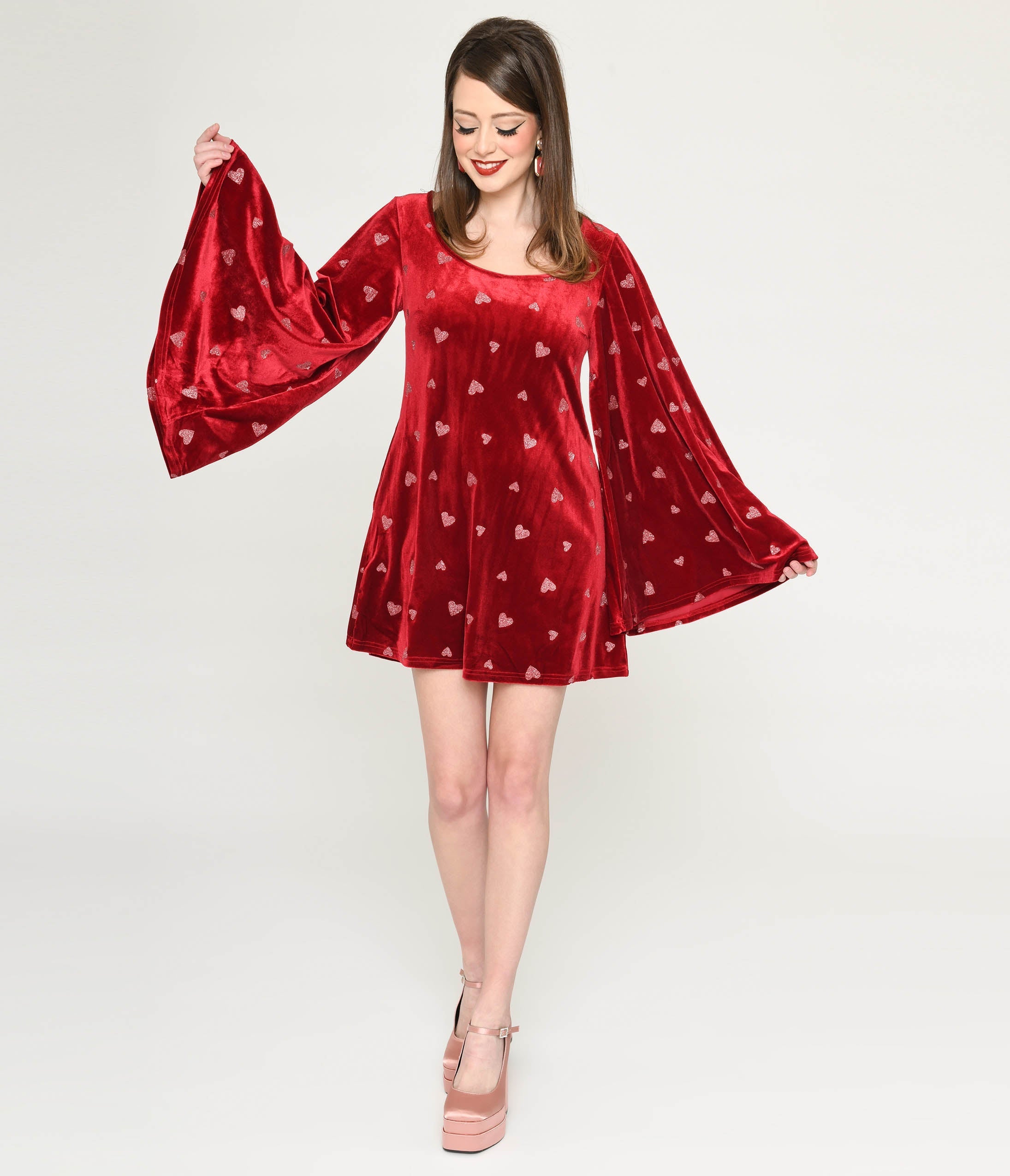 Smak Parlour Red Velvet & Pink Heart Downtown Scene Mini Dress