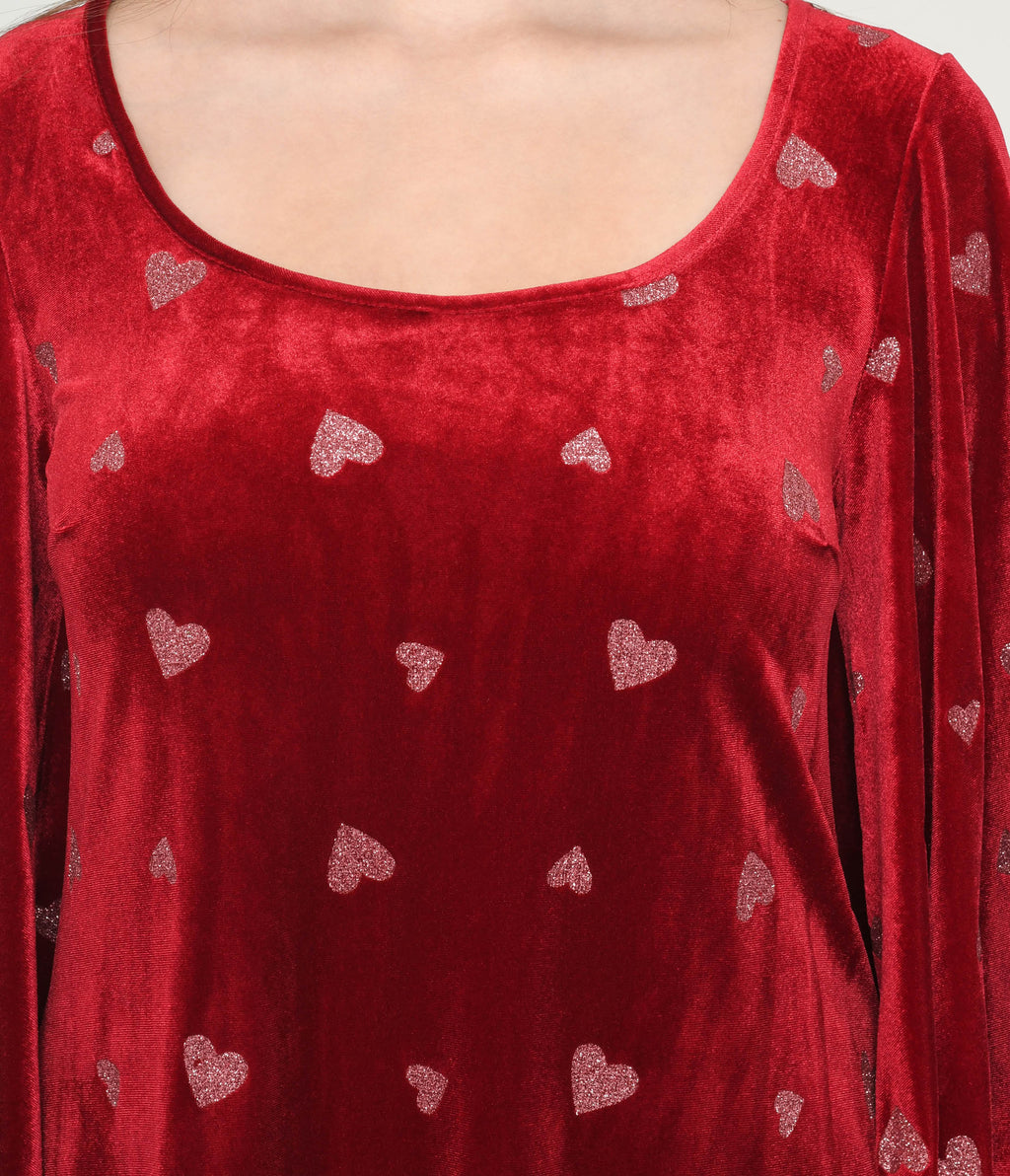  Smak Parlour Red Velvet & Pink Heart Downtown Scene Mini Dress