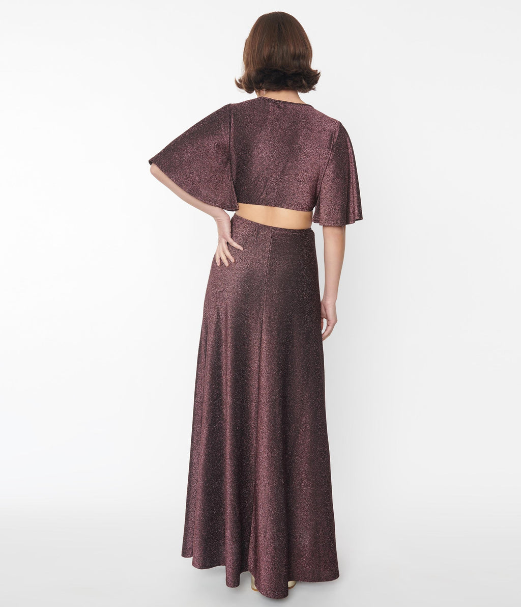  Smak Parlour Shimmering Rose Pink & Black Knit Maxi Dress