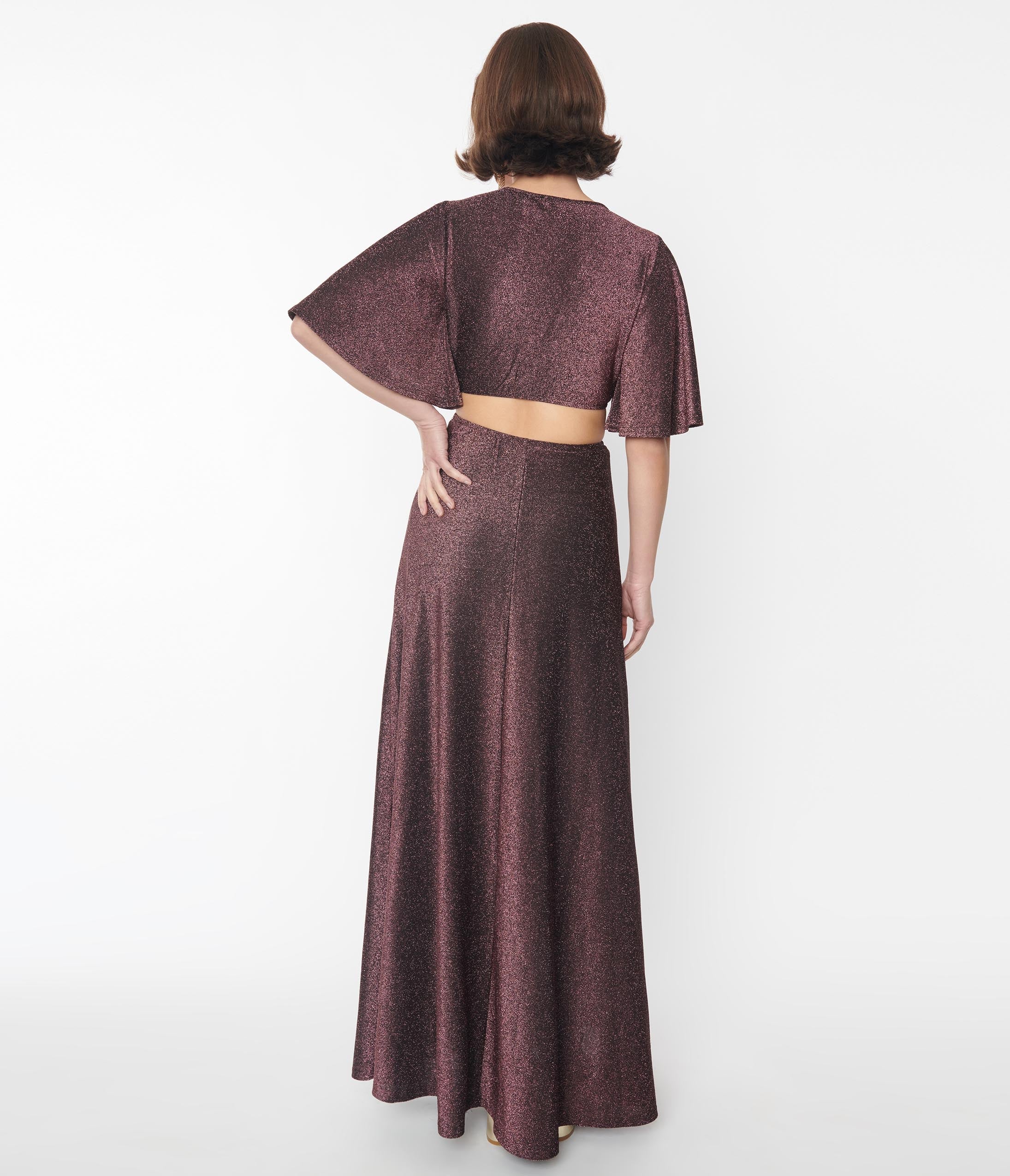  Smak Parlour Shimmering Rose Pink & Black Knit Maxi Dress