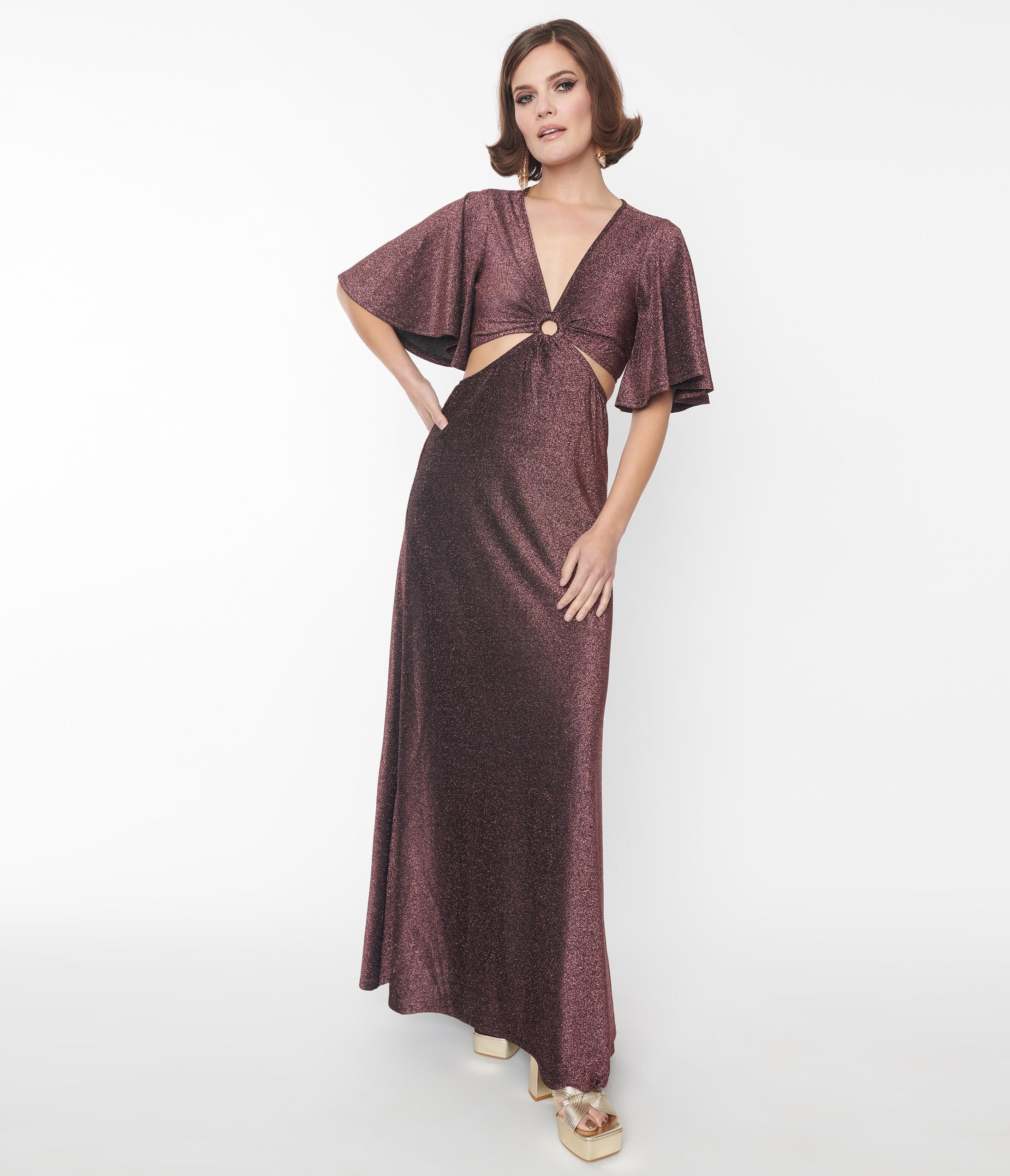  Smak Parlour Shimmering Rose Pink & Black Knit Maxi Dress
