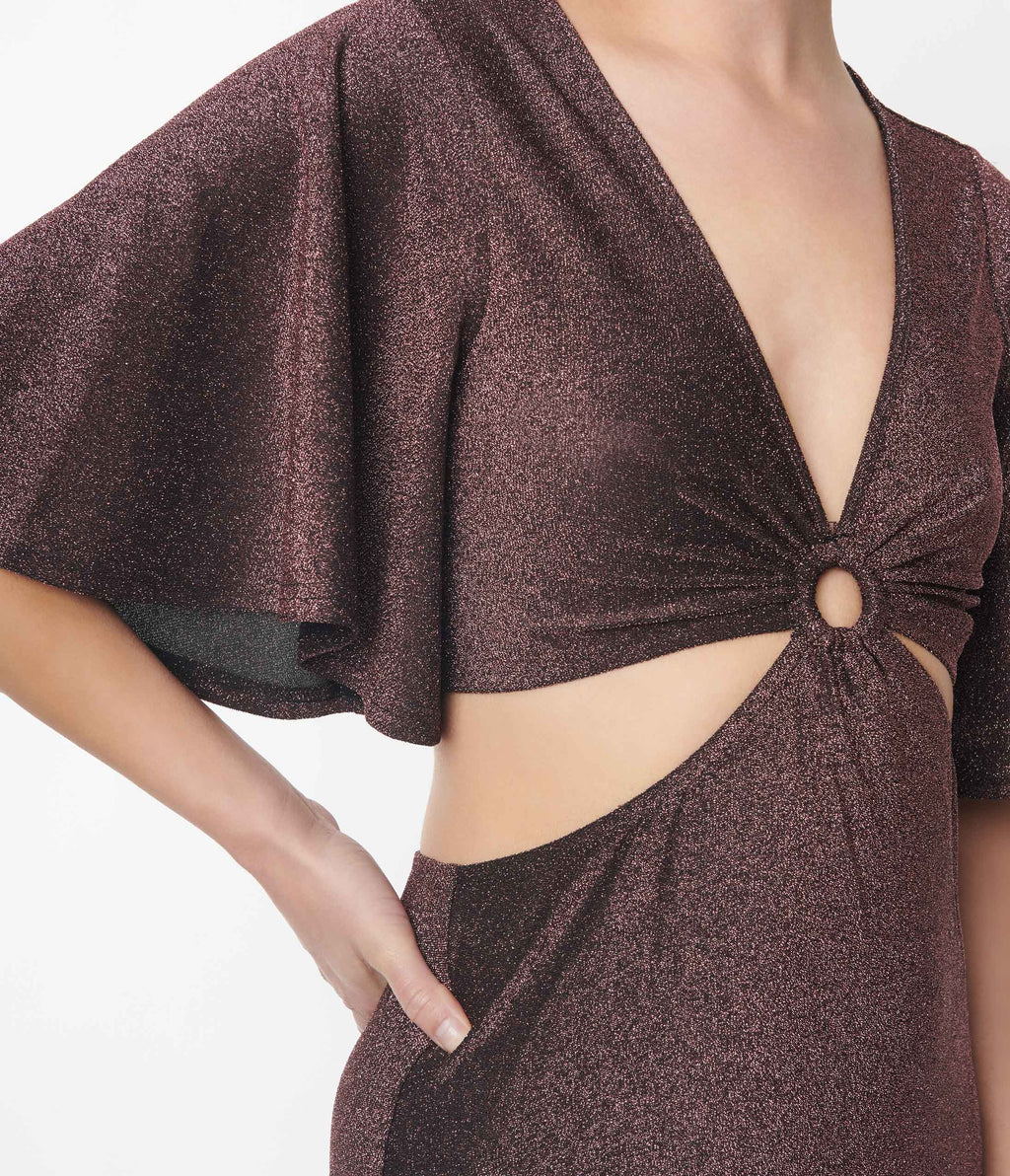  Smak Parlour Shimmering Rose Pink & Black Knit Maxi Dress