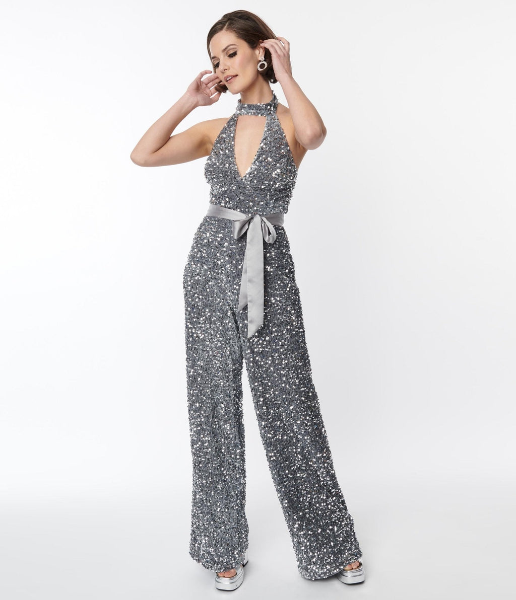  Smak Parlour Silver Sequin Glamour Goddess Jumpsuit