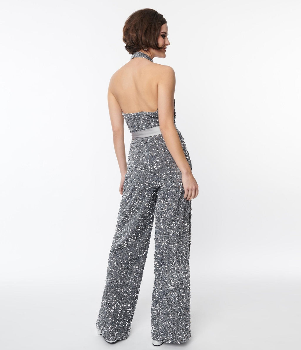  Smak Parlour Silver Sequin Glamour Goddess Jumpsuit