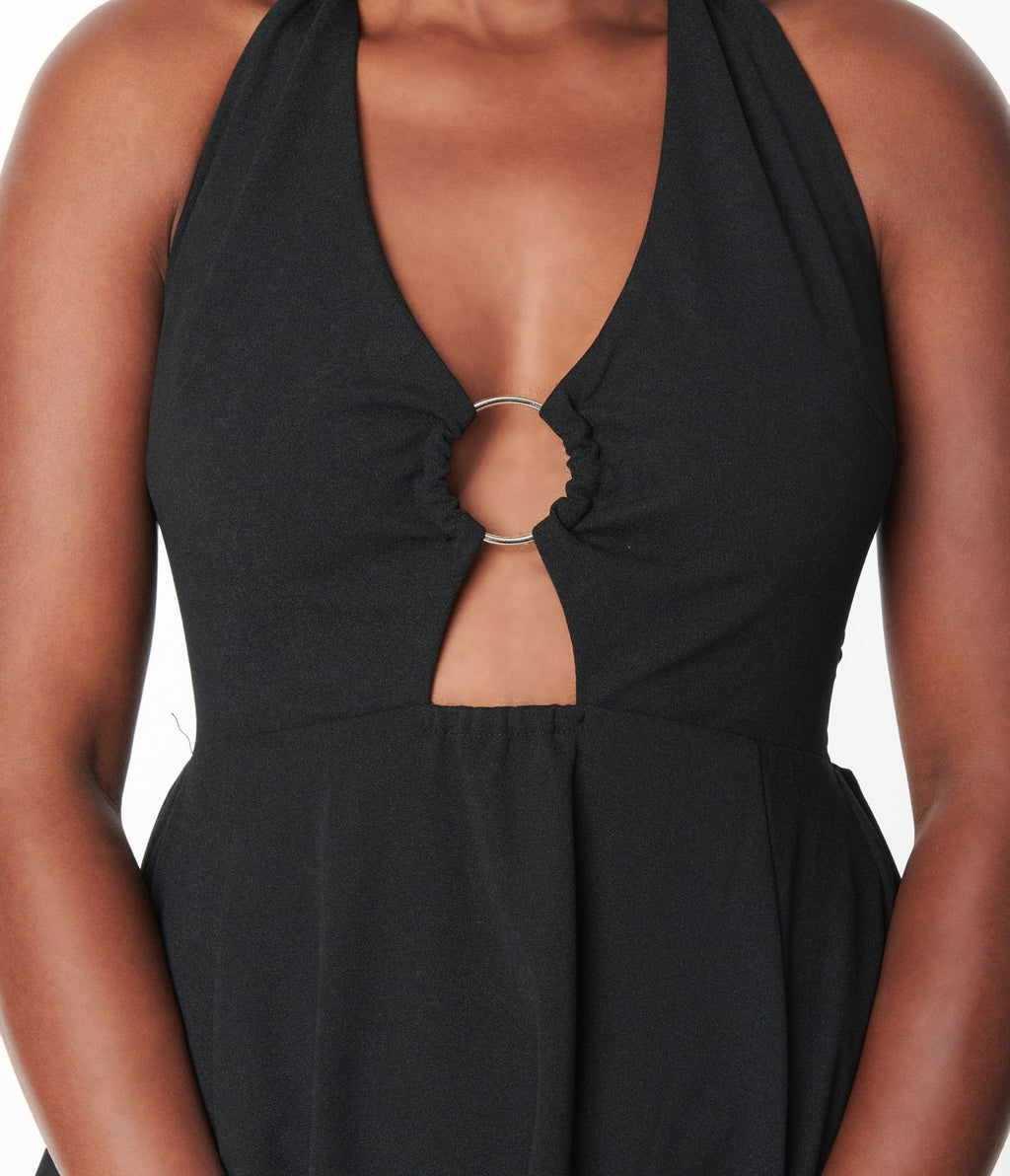  Sourpuss Black Peekaboo Halter Flare Dress