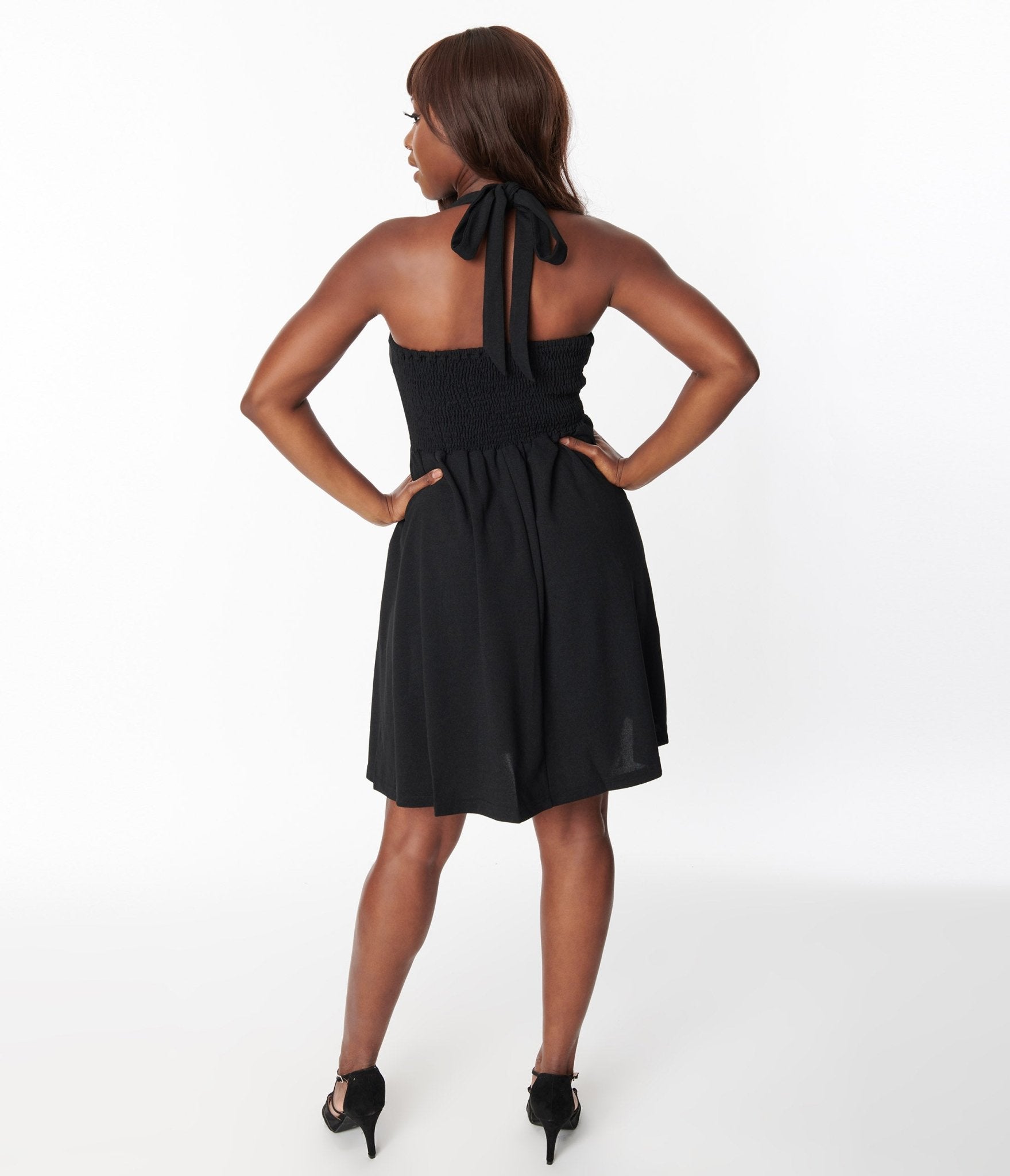  Sourpuss Black Peekaboo Halter Flare Dress