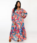  Teal & Coral Floral Maxi Dress